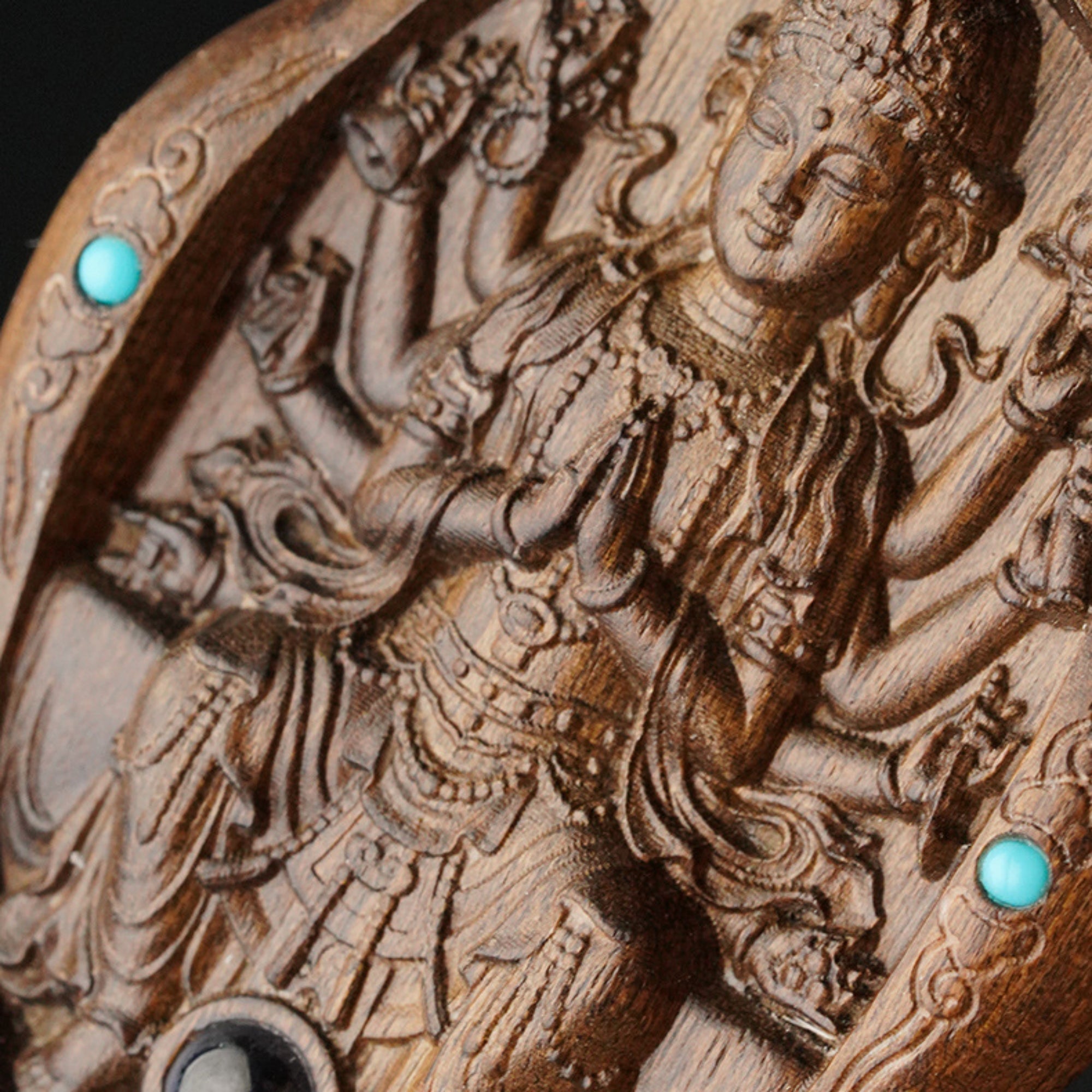 Hand-Carved JinSi Nanmu Thousand-Armed Guanyin Pendant Necklace