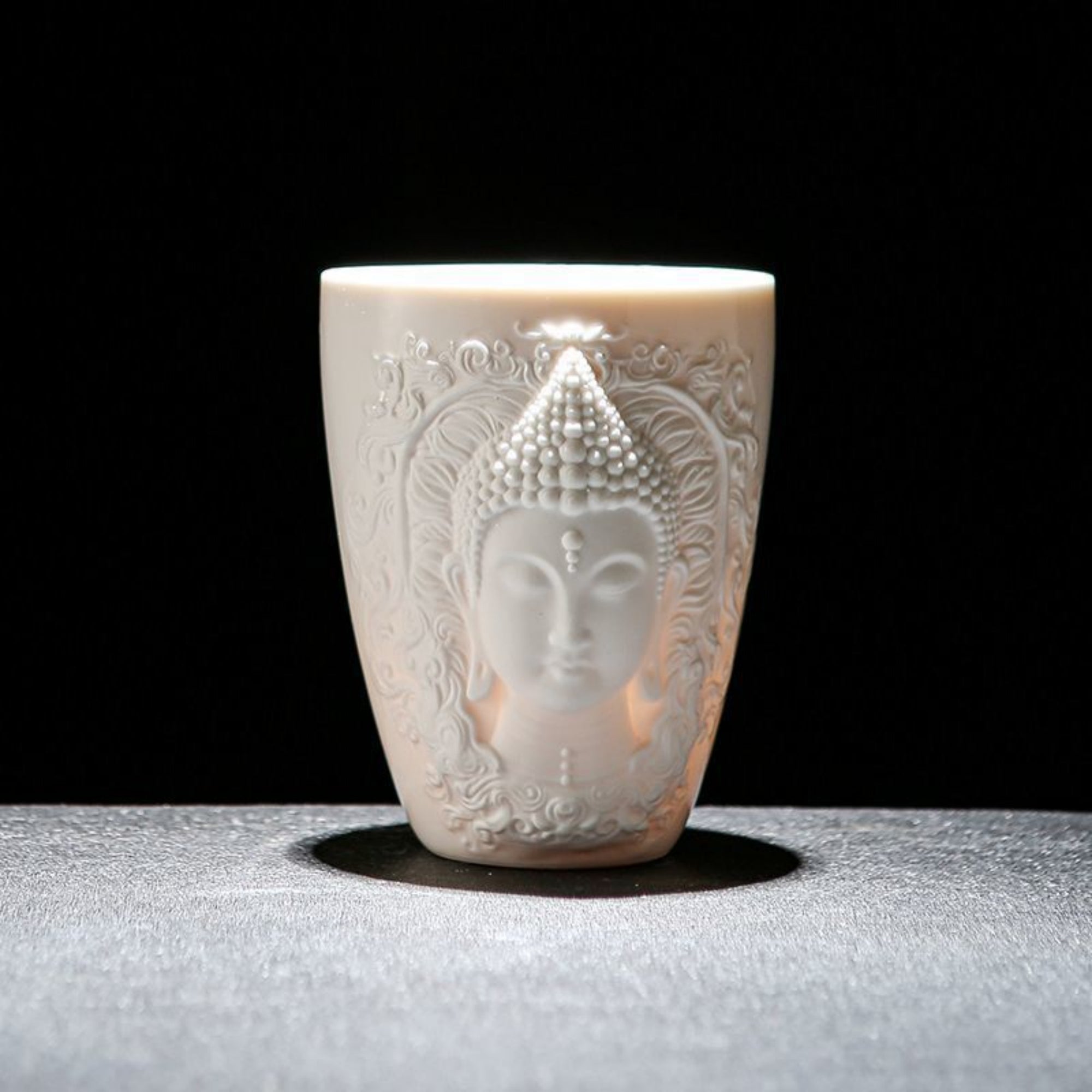 Hand-Carved Relief Shakyamuni Jade-Porcelain Cup