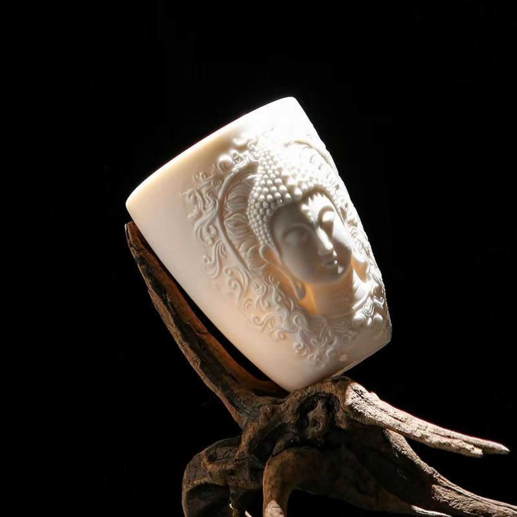 Hand-Carved Relief Shakyamuni Jade-Porcelain Cup