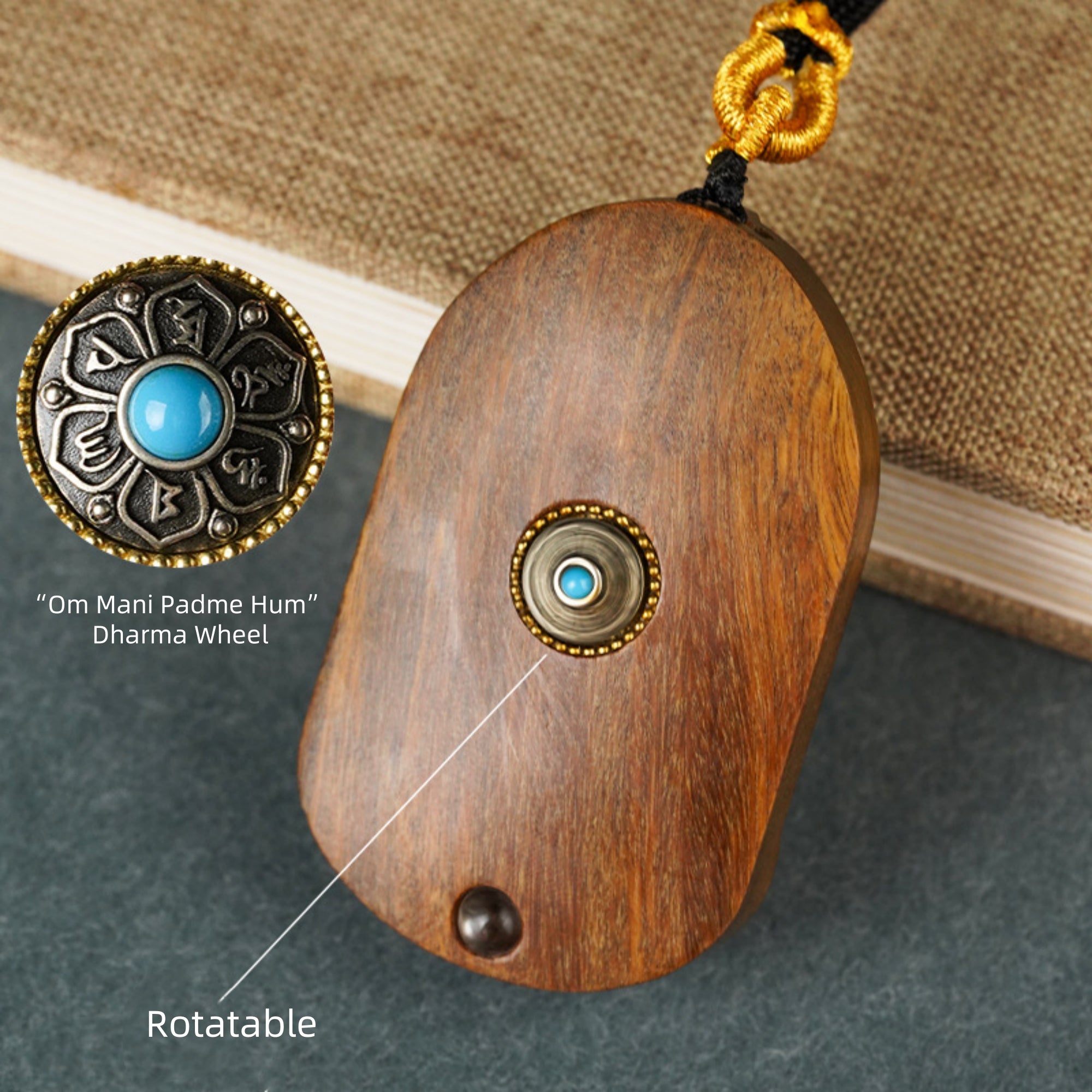 Hand-Carved Sandalwood Green Tara Pendant Amulet Necklace