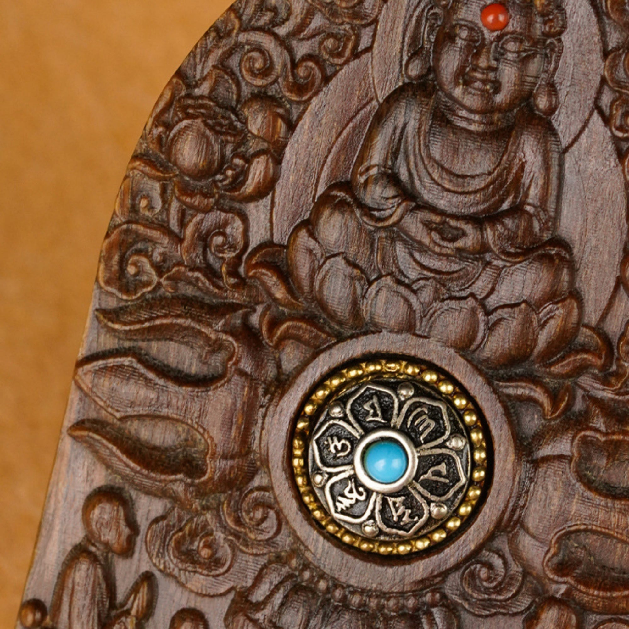 Hand-Carved Sandalwood Guanyin Buddha Pendant Amulet Necklace