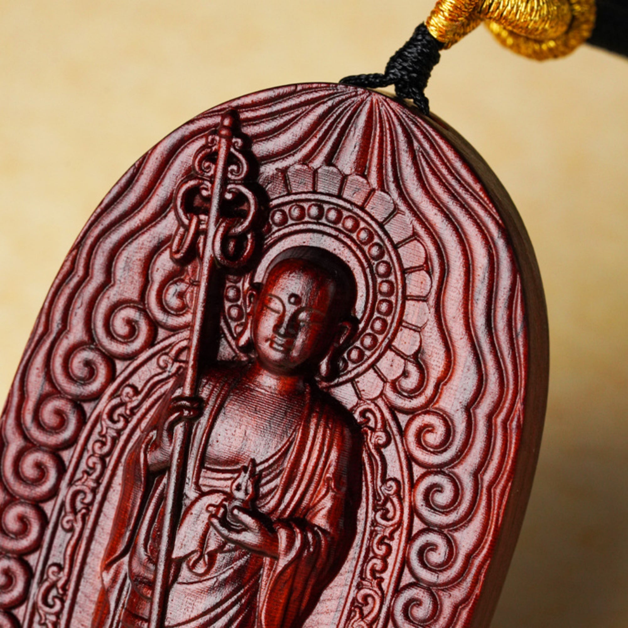 Hand-Carved Sandalwood Ksitigarbha Bodhisattva Amulet Necklace