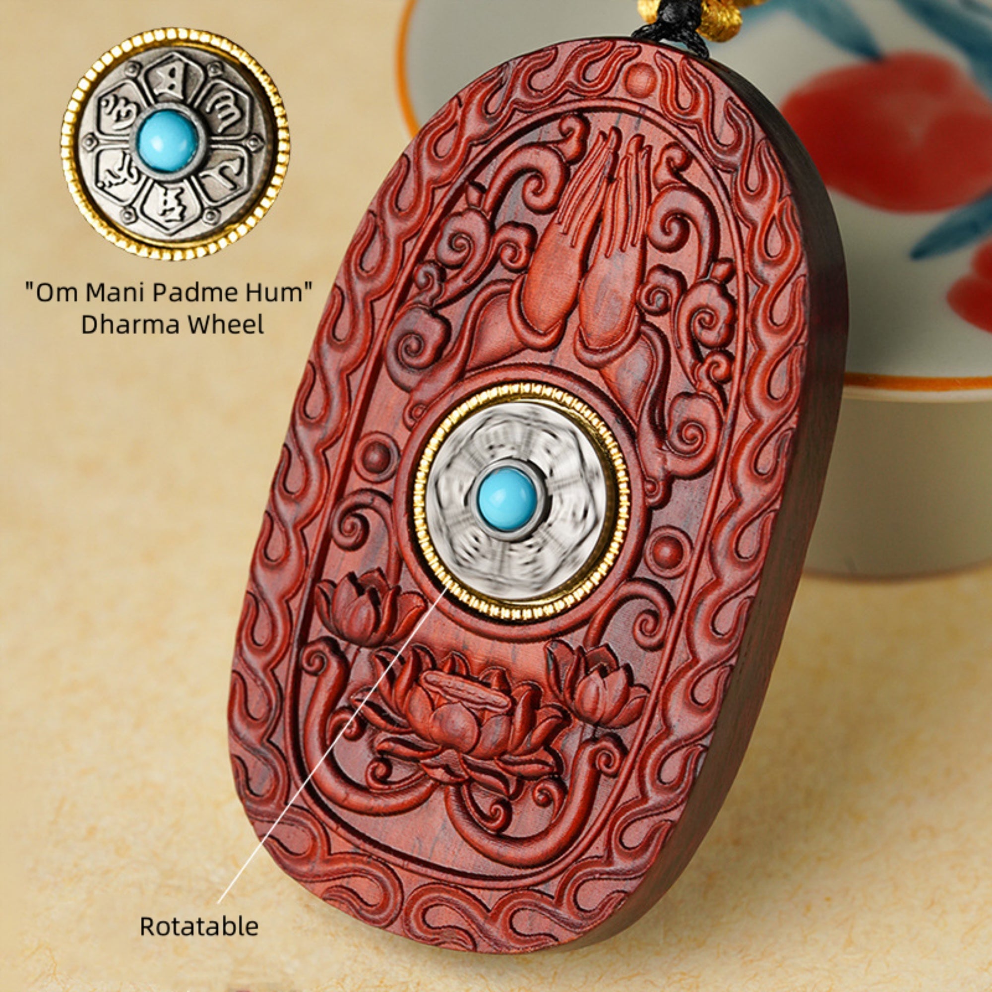 Hand-Carved Sandalwood Ksitigarbha Bodhisattva Amulet Necklace