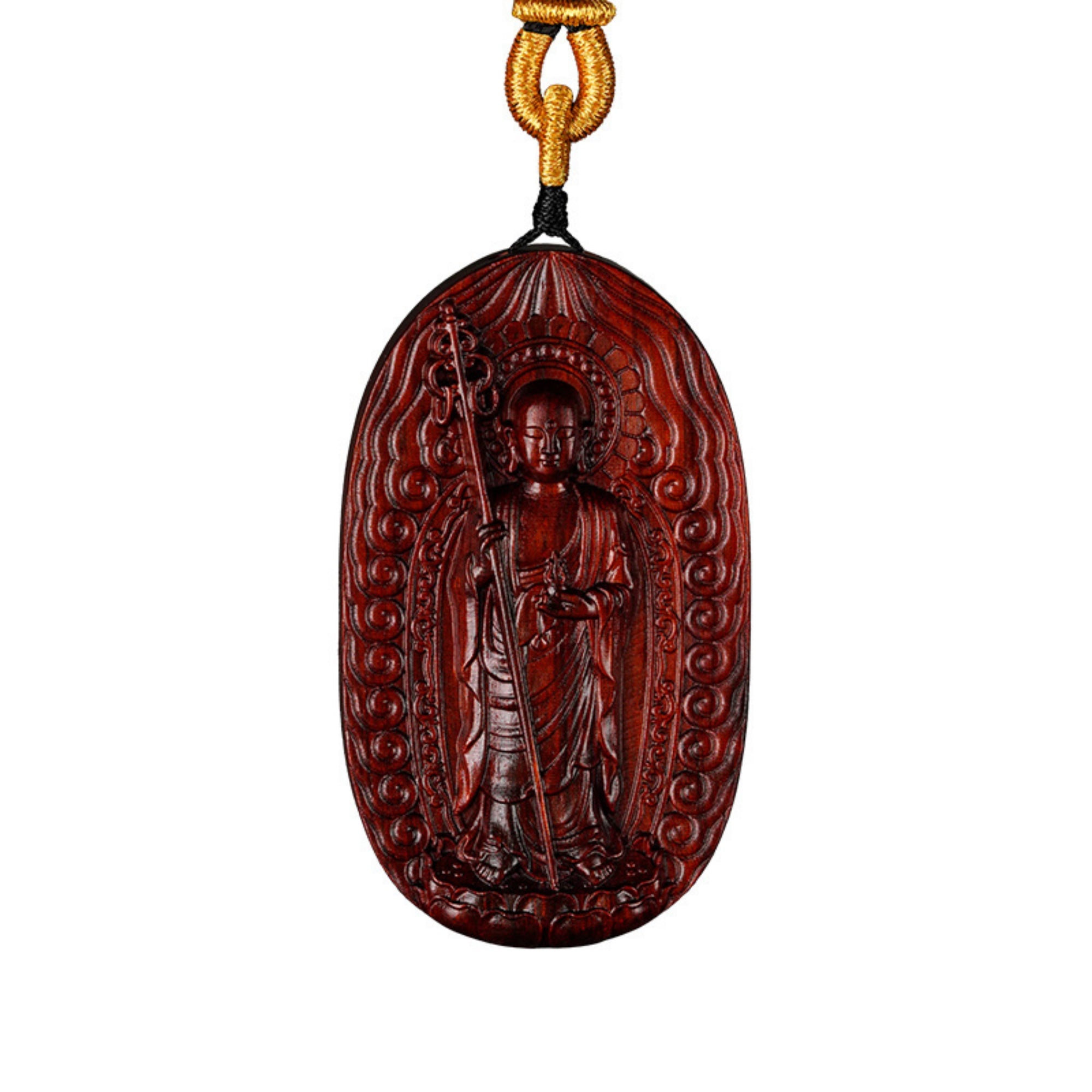 Hand-Carved Sandalwood Ksitigarbha Bodhisattva Amulet Necklace