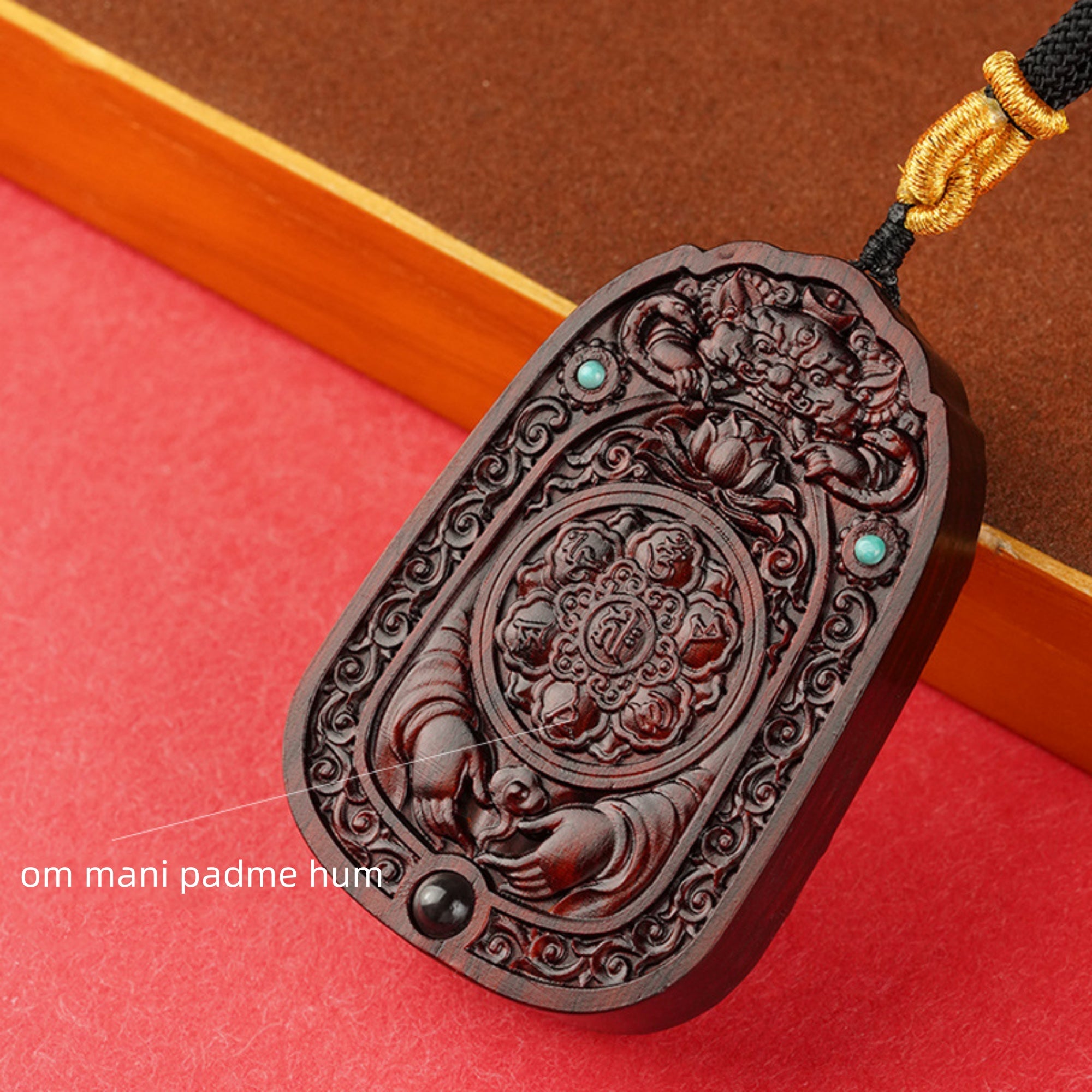 Hand-Carved Sandalwood Maitreya Buddha Amulet Necklace