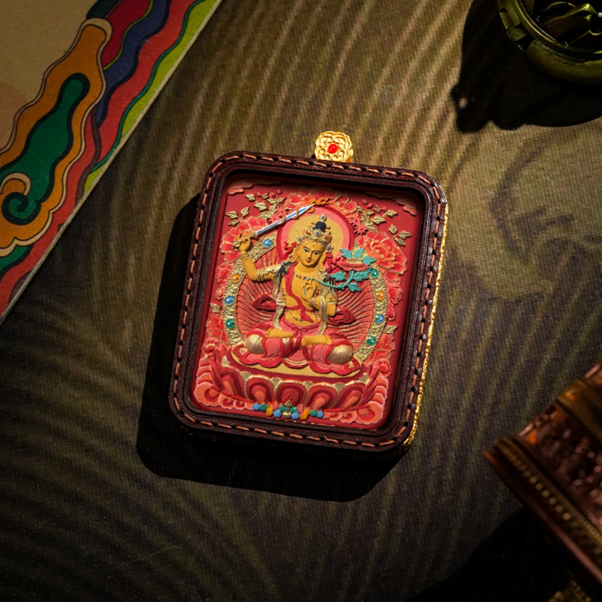 Hand-Painted 3D Thangka Buddha Pendant Necklace