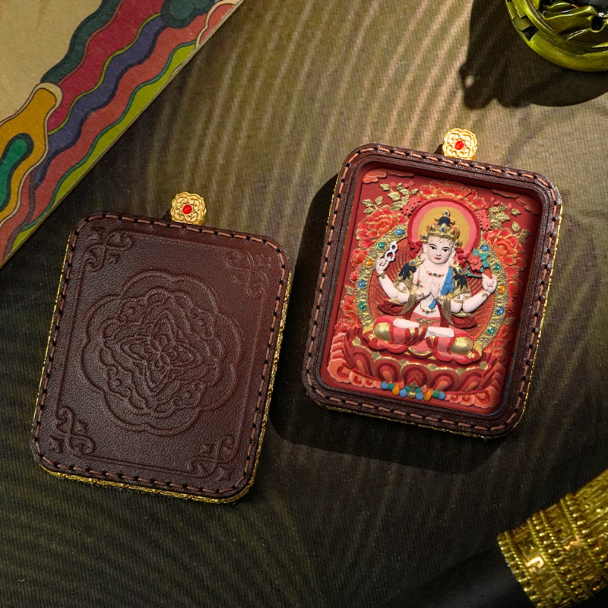 Hand-Painted 3D Thangka Buddha Pendant Necklace