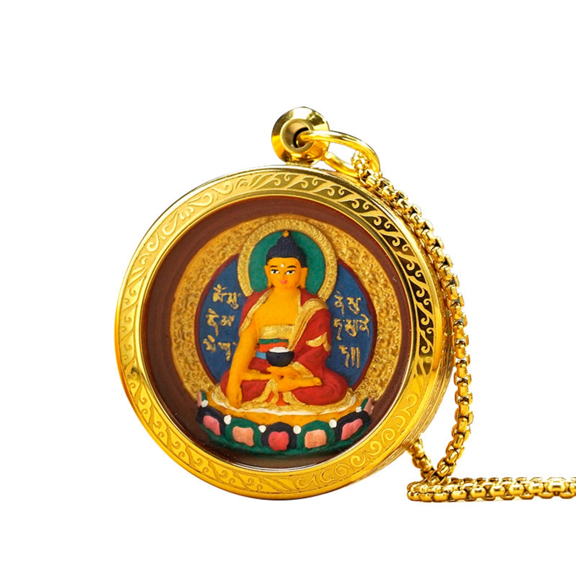 Hand-Painted Thangka Buddha Pendant Necklace