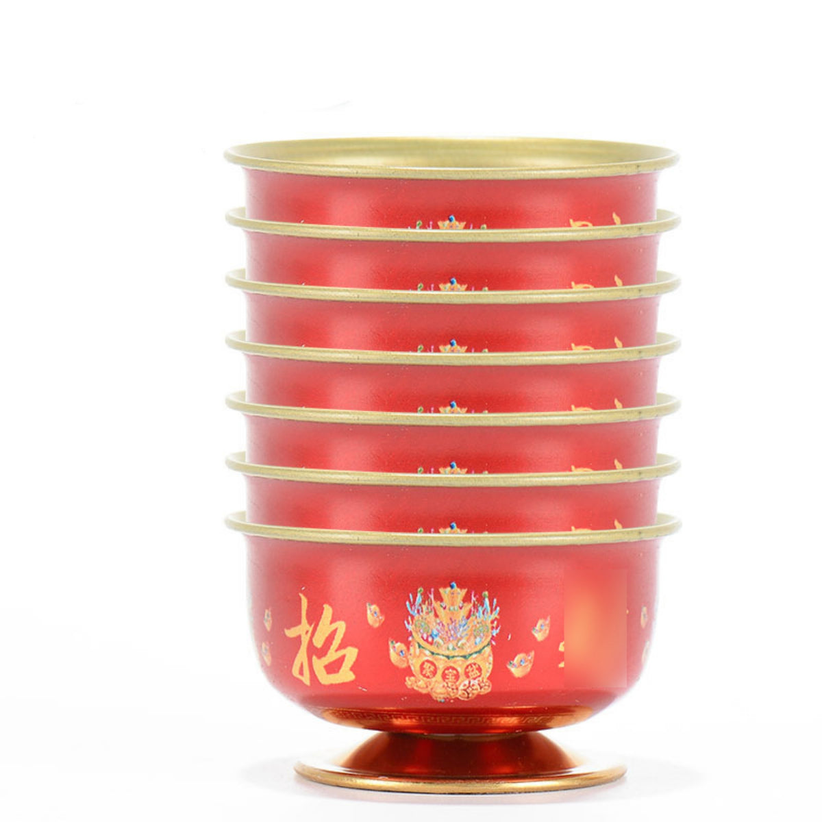 Hand-Painted Tibetan Brass Water Offering Bowls – Set of 7