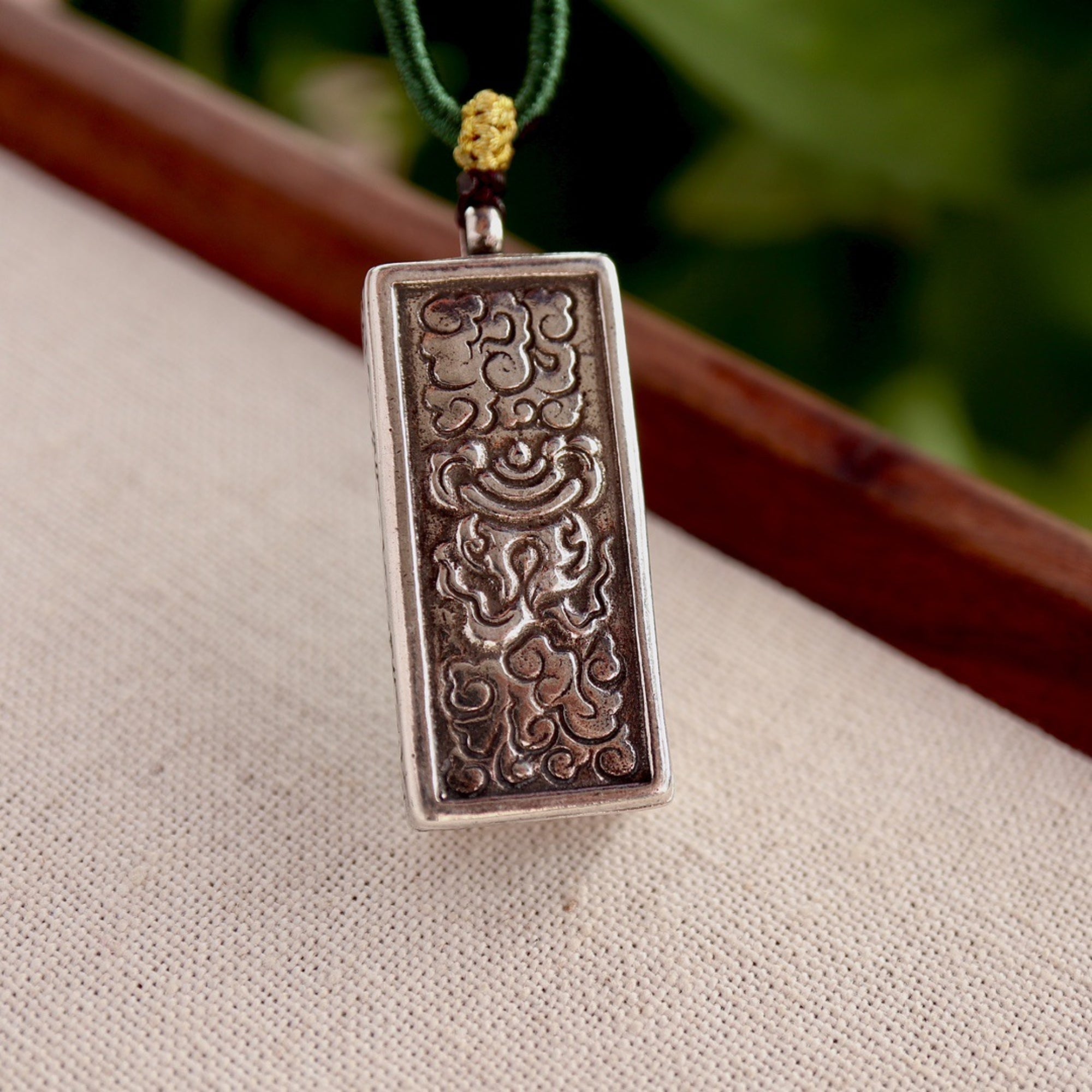 Hand-Painted Zakiram Thangka Tibetan Silver Amulet Necklace