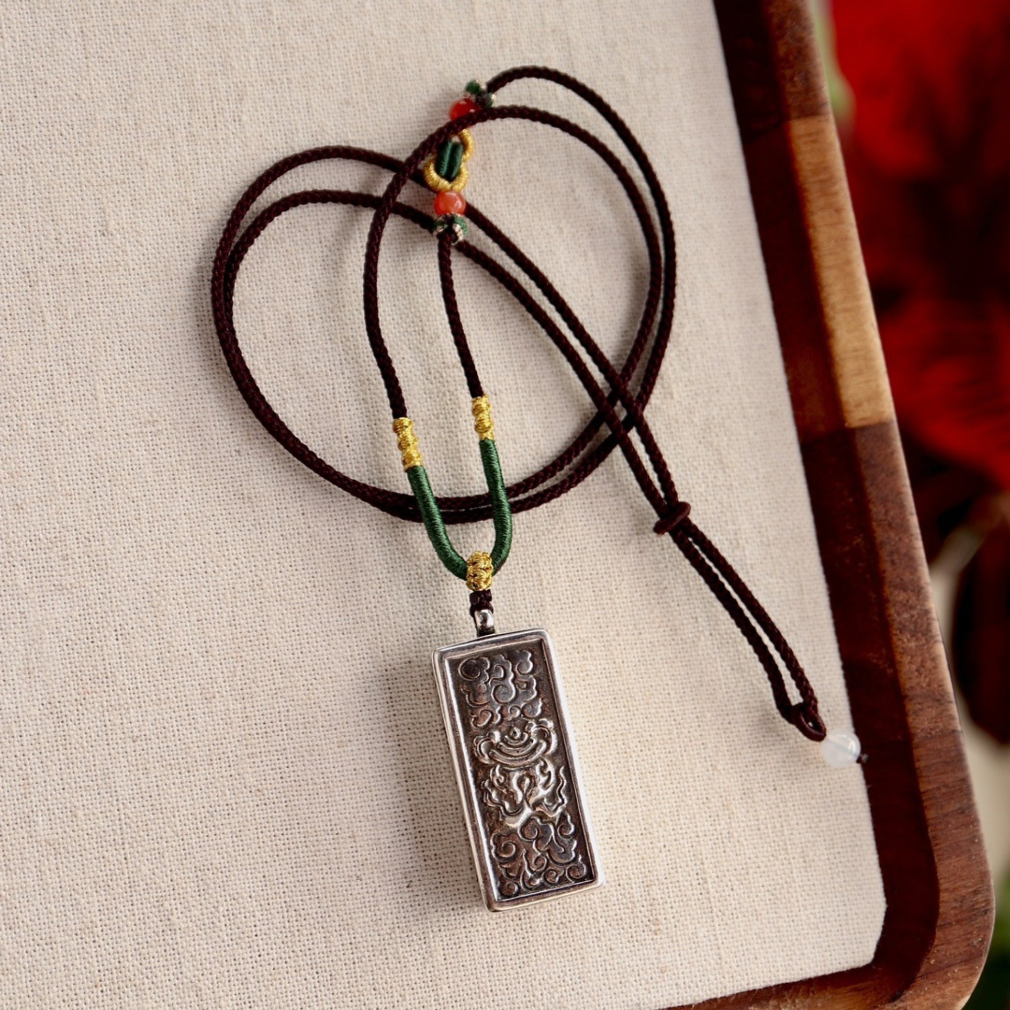 Hand-Painted Zakiram Thangka Tibetan Silver Amulet Necklace
