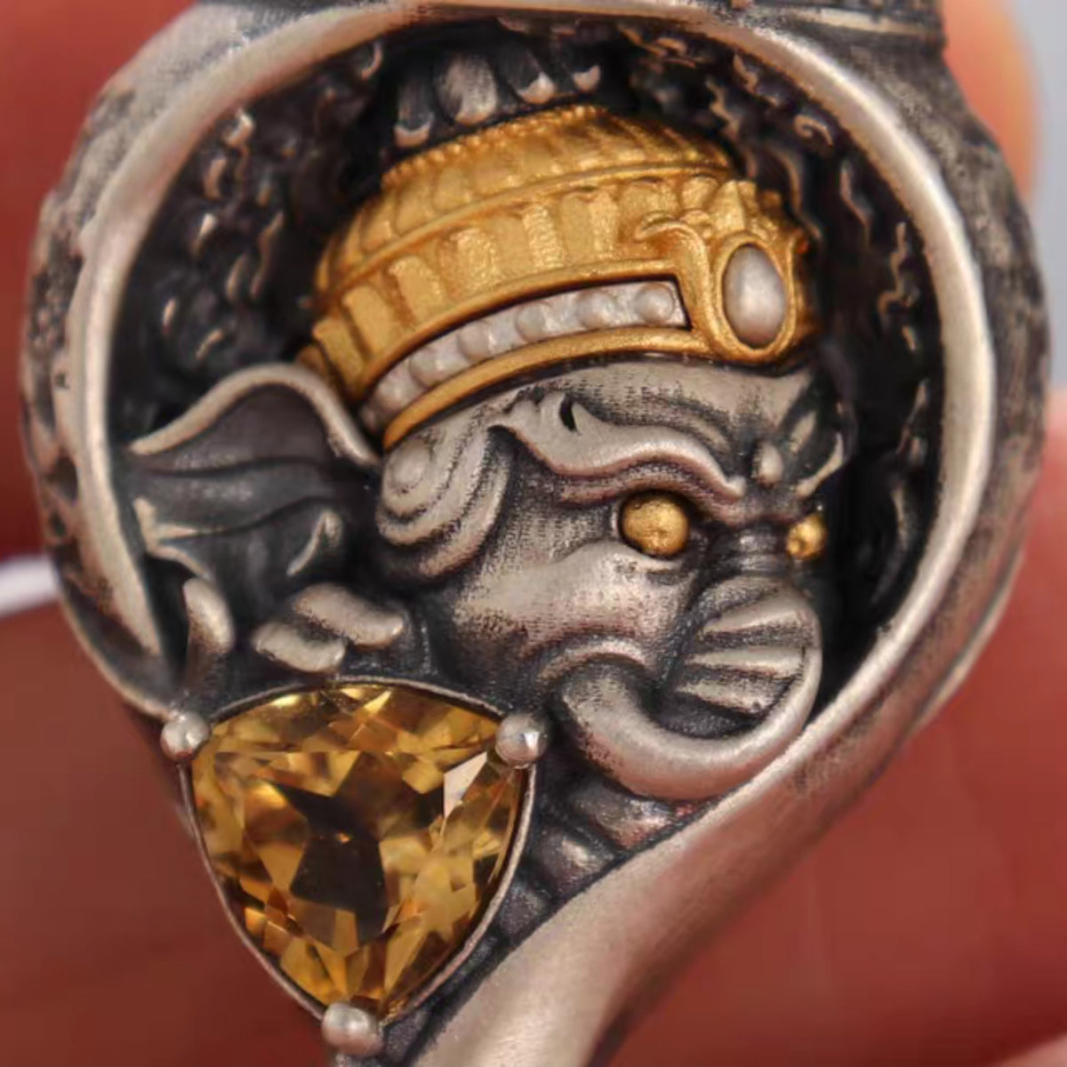 Handcrafted Tibetan 925 Sterling Silver Ganesha Conch Pendant Necklace