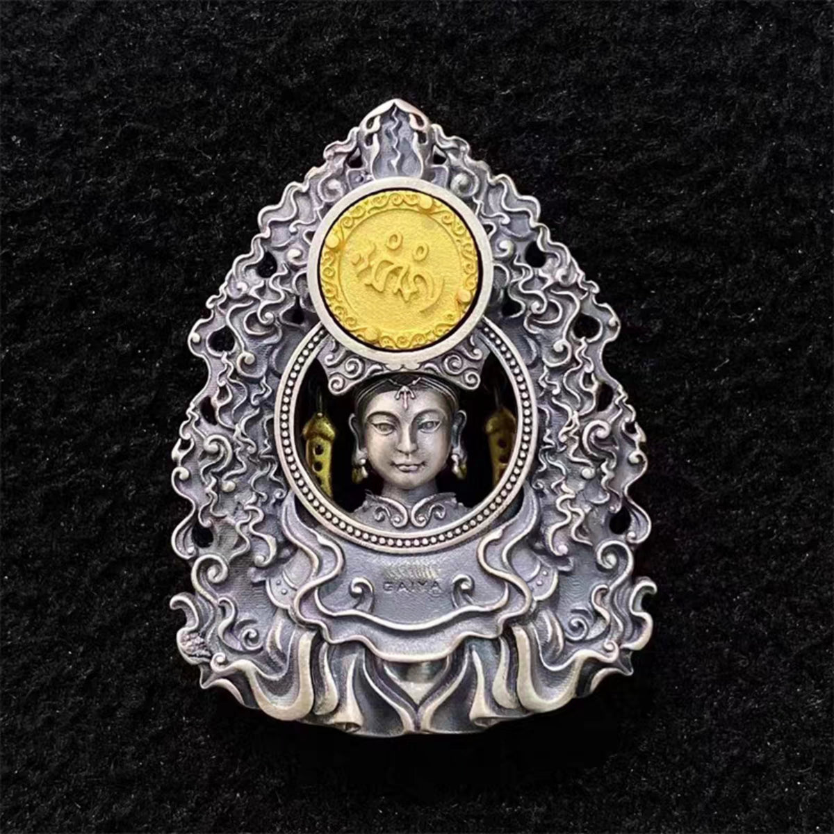 Handcrafted Tibetan Double-Sided Zaki Lhamo Pendant Necklace in 925 Sterling Silver