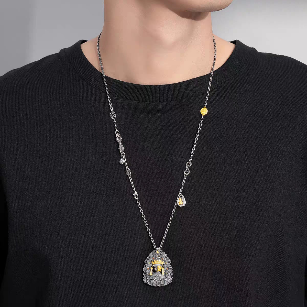 Handcrafted Tibetan Double-Sided Zaki Lhamo Pendant Necklace in 925 Sterling Silver