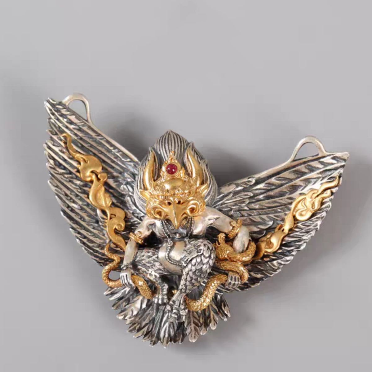Handcrafted Tibetan Garuda Pendant Necklace in 925 Sterling Silver