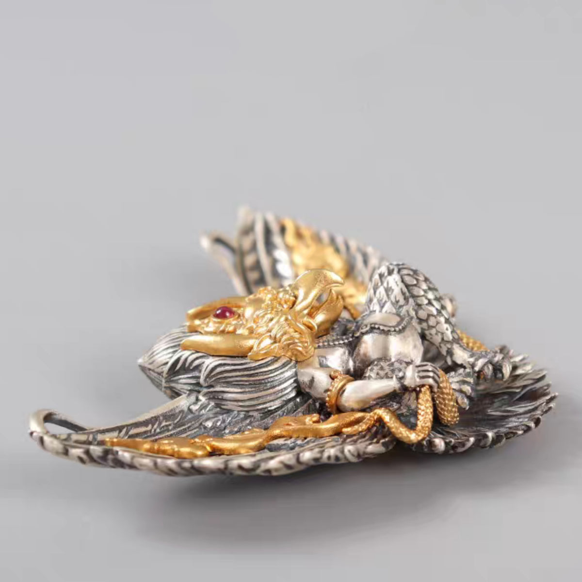 Handcrafted Tibetan Garuda Pendant Necklace in 925 Sterling Silver