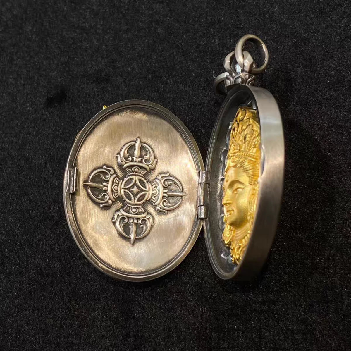 Handcrafted Tibetan S925 Sterling Silver Manjushri & Yamantaka Locket Necklace