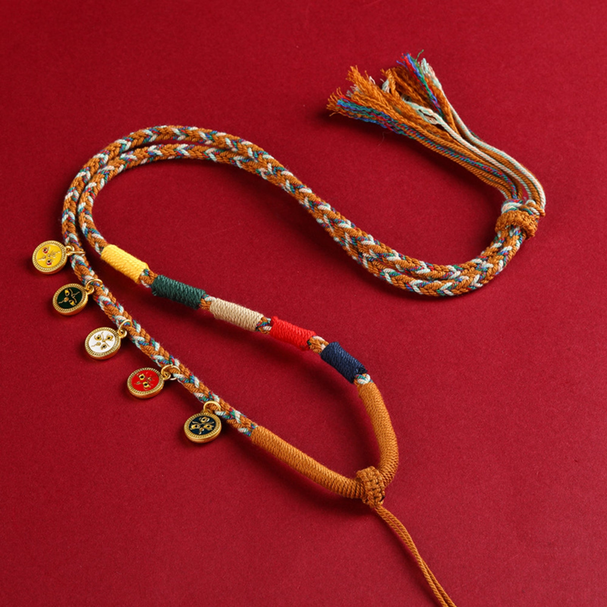 Handwoven Tibetan Five-Color Wealth Deity Thangka Pendant Replacement Chain