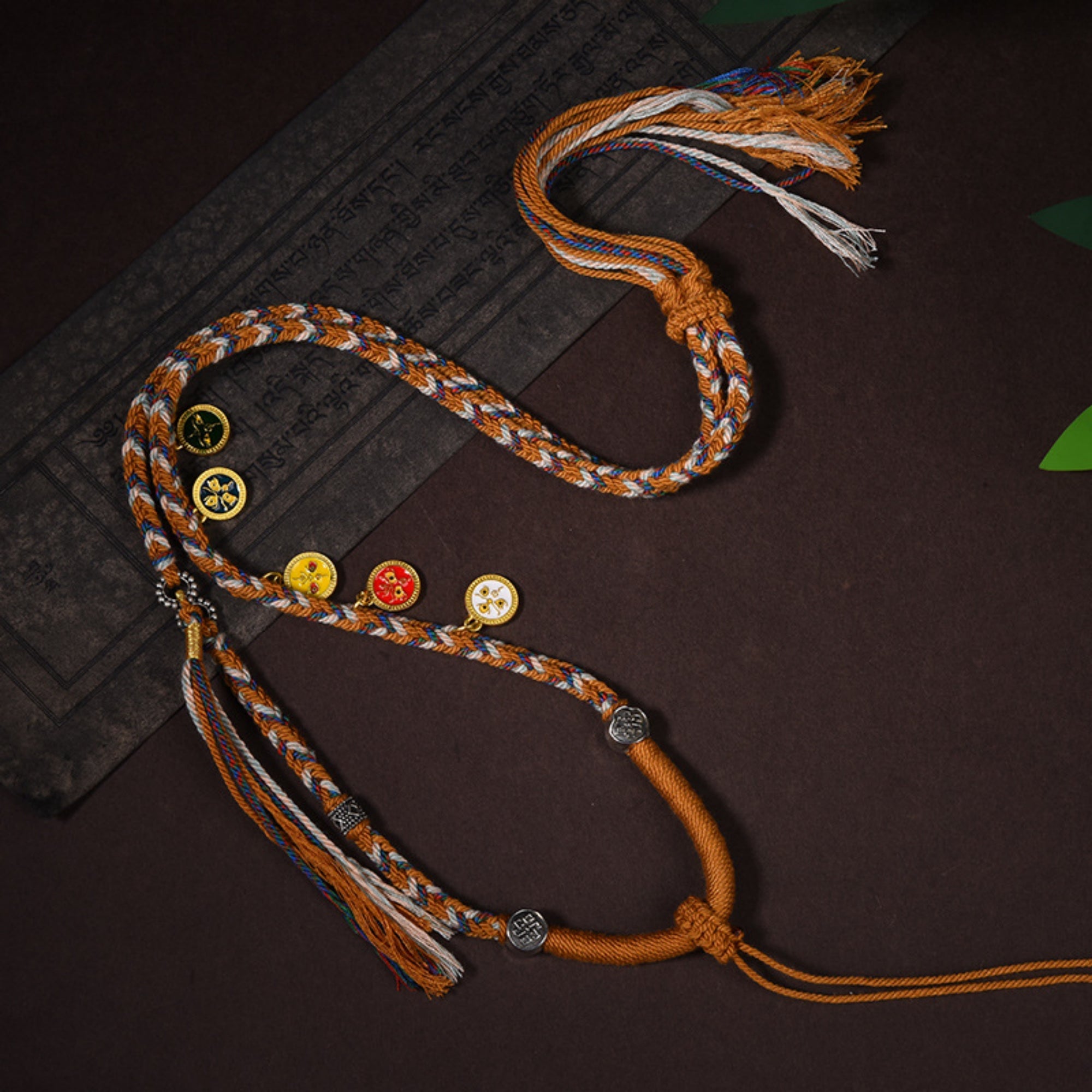Handwoven Tibetan Five-Color Wealth Deity Thangka Pendant Replacement Chain