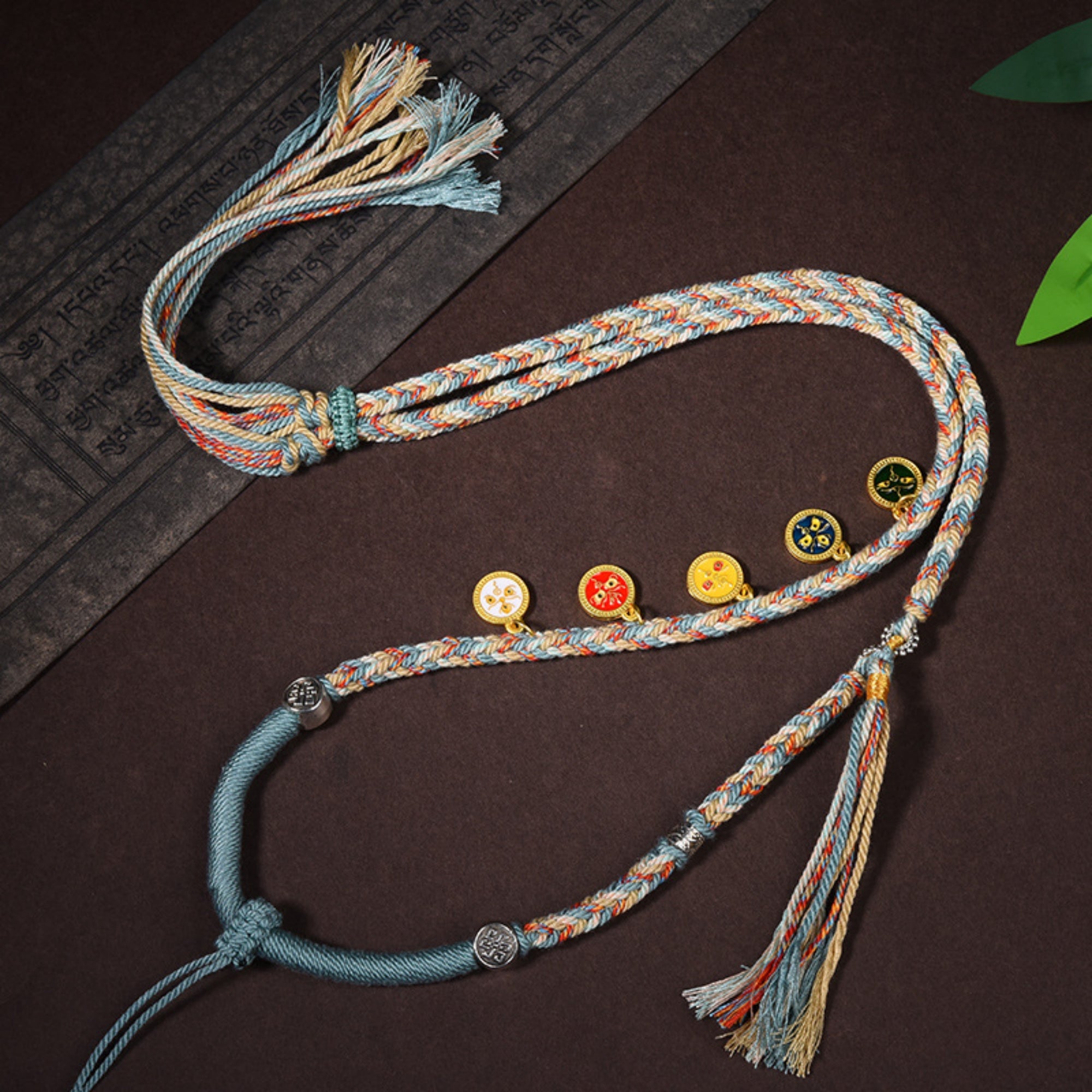 Handwoven Tibetan Five-Color Wealth Deity Thangka Pendant Replacement Chain