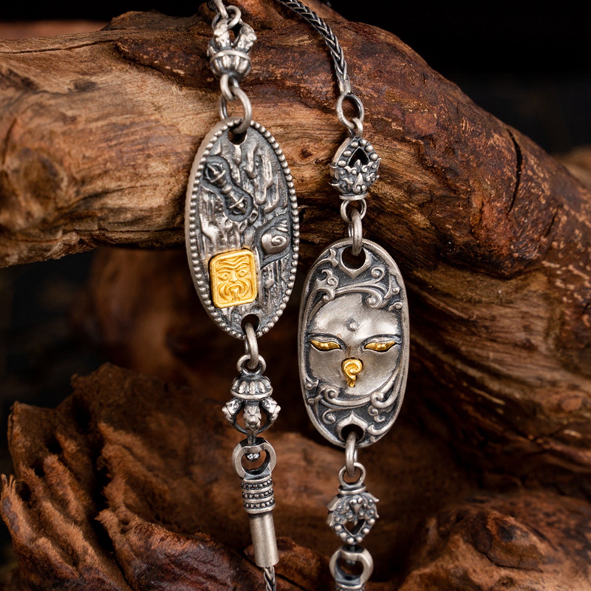 His & Hers Zakiram & Green Tara Sterling Silver Tibetan Buddhist Necklaces