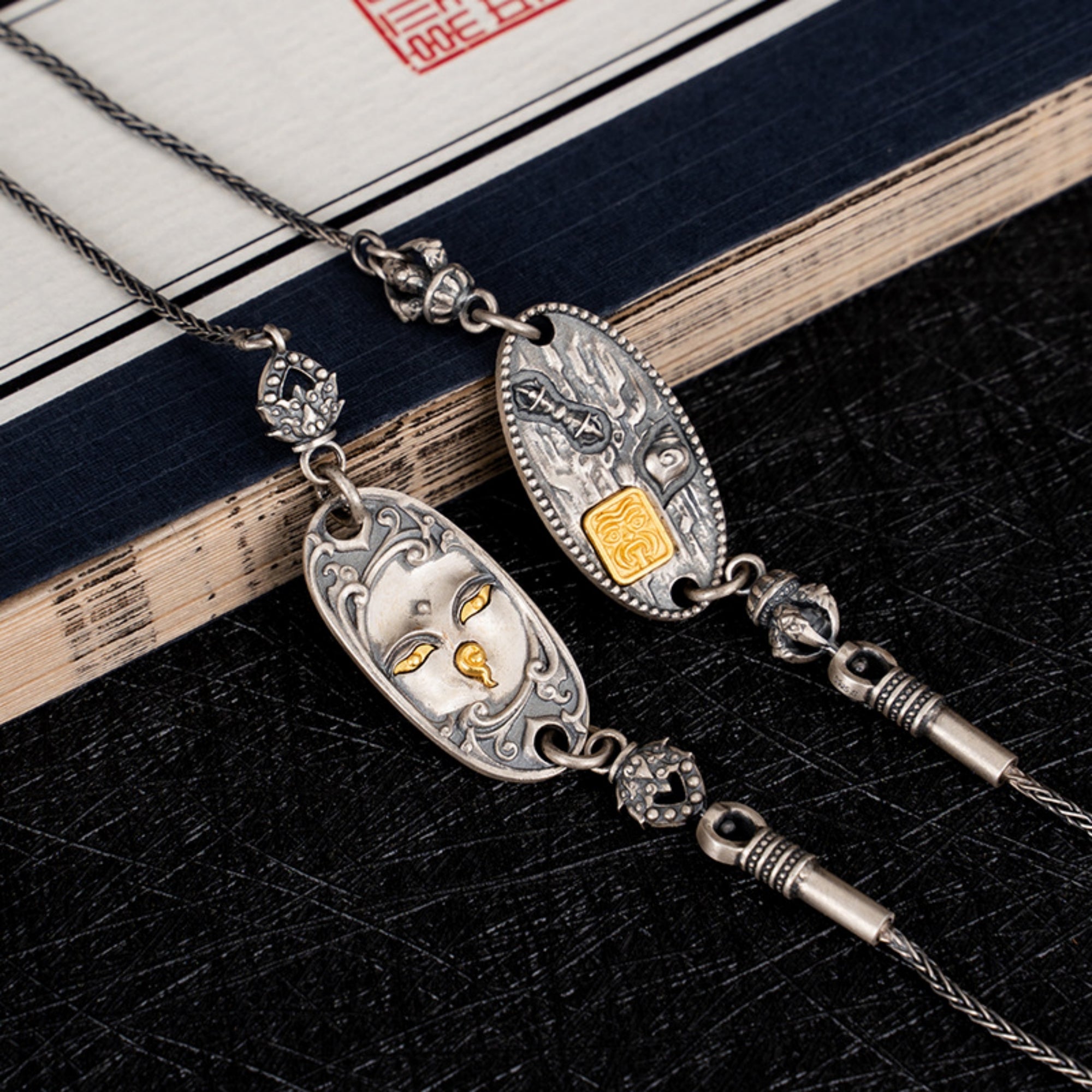 His & Hers Zakiram & Green Tara Sterling Silver Tibetan Buddhist Necklaces