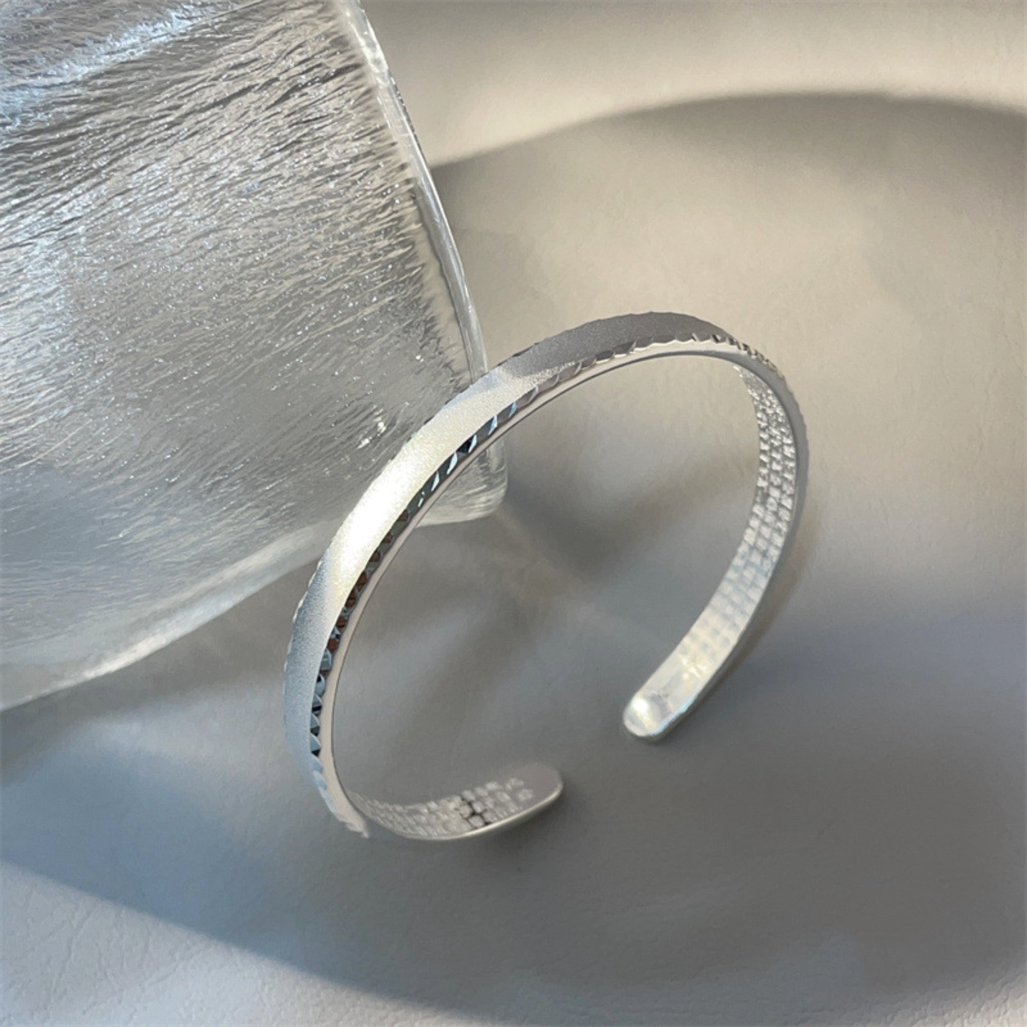 Lotus Heart Sutra Silver Bangle