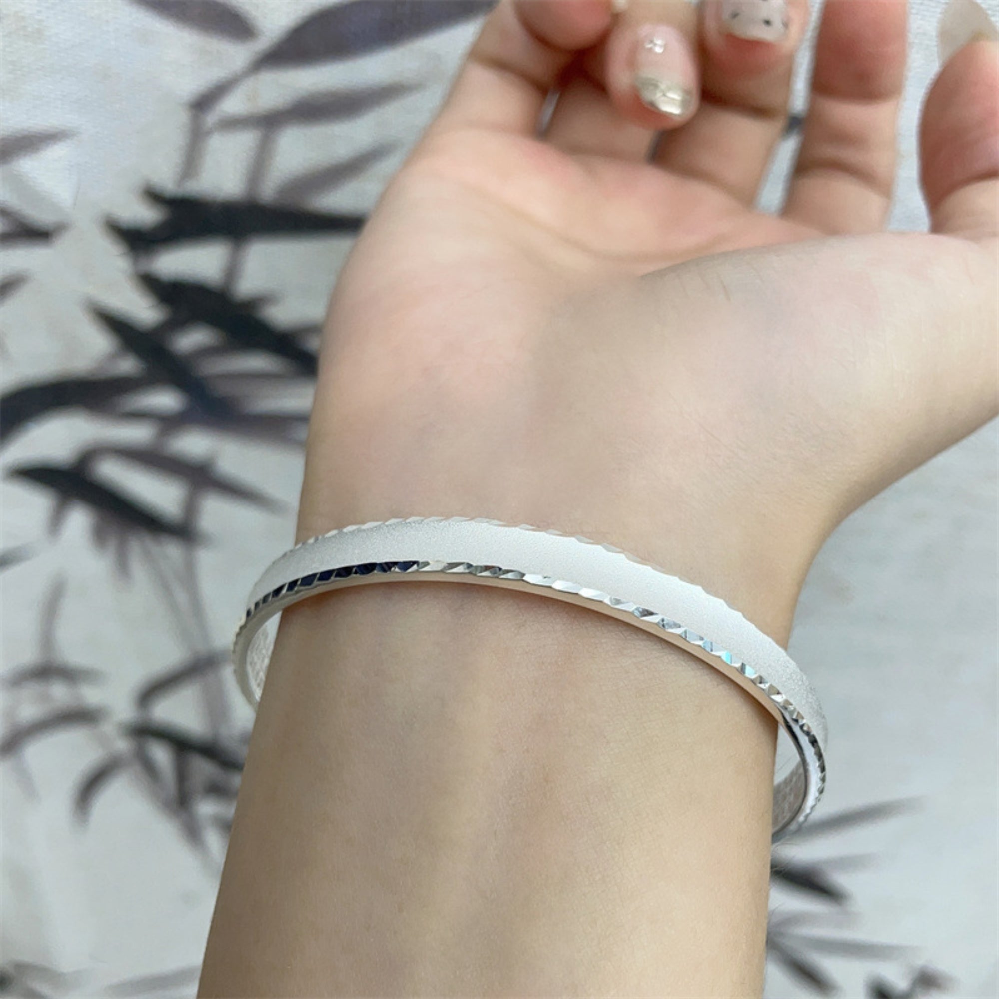 Lotus Heart Sutra Silver Bangle