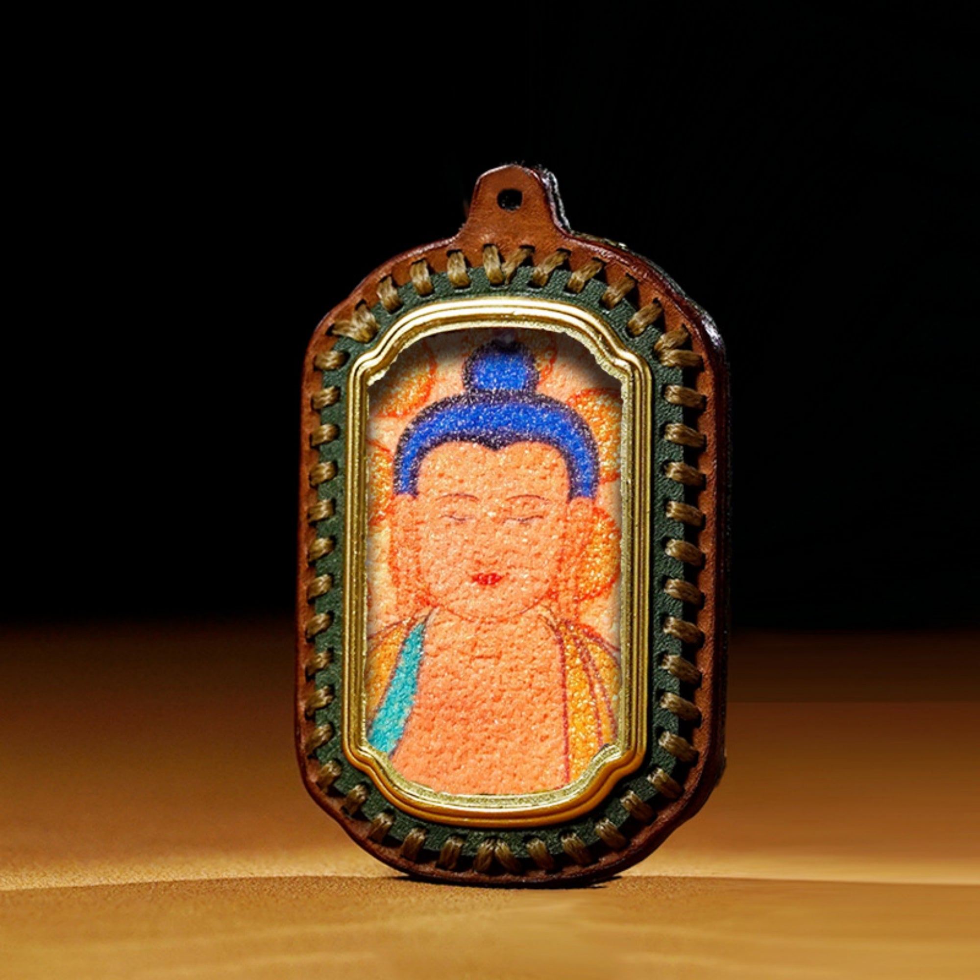 QiLing Aura Tibetan Handmade Gemstone Thangka Buddha Pendant Necklace
