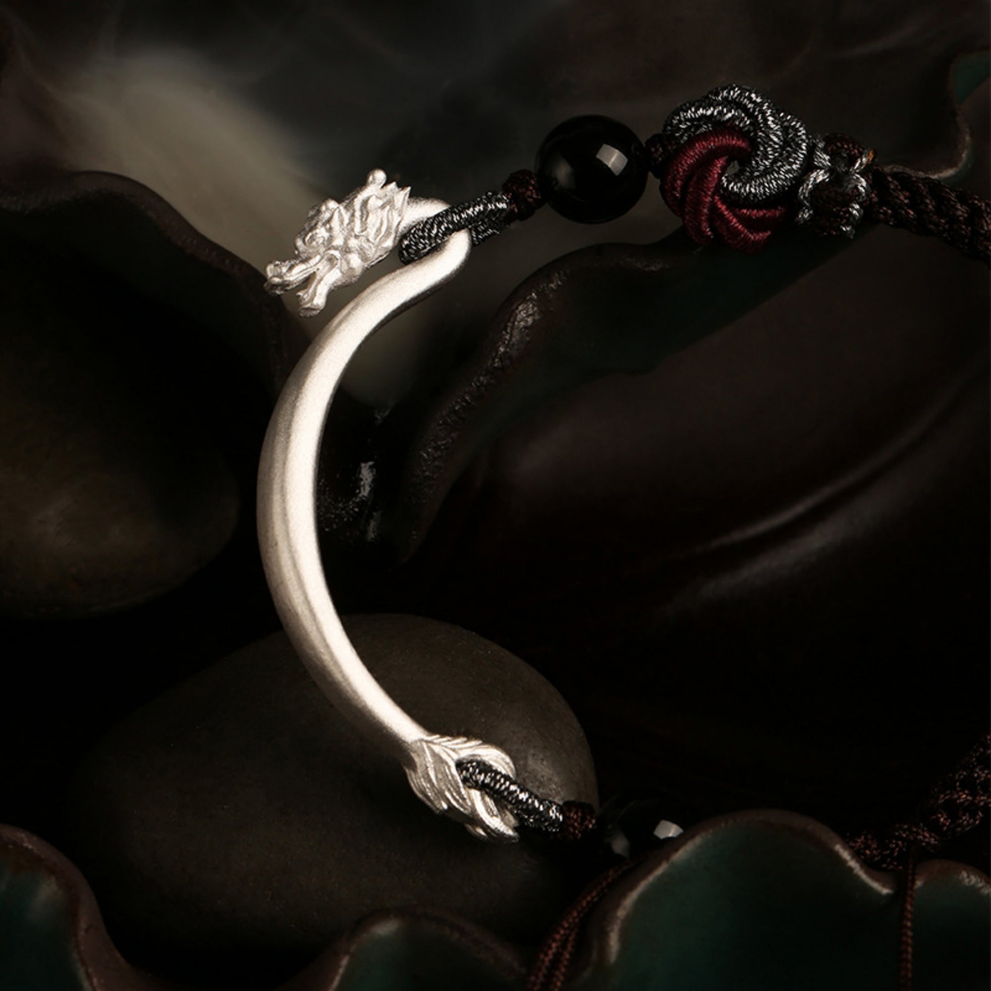 Mystic Guardian Eastern Dragon Cotton & Silver Wrap Bracelet