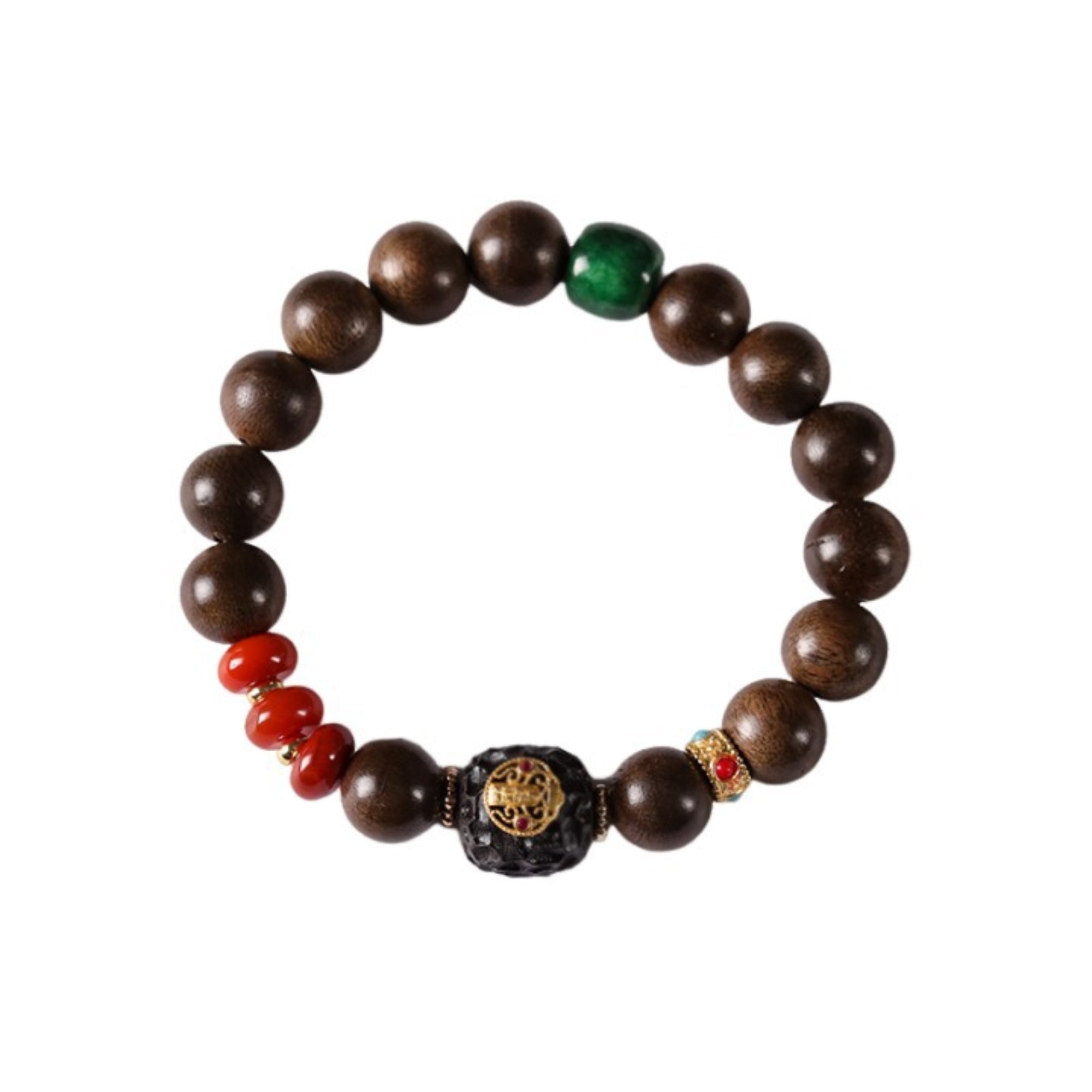 Natural Agarwood & Red Agate Mala Bracelet
