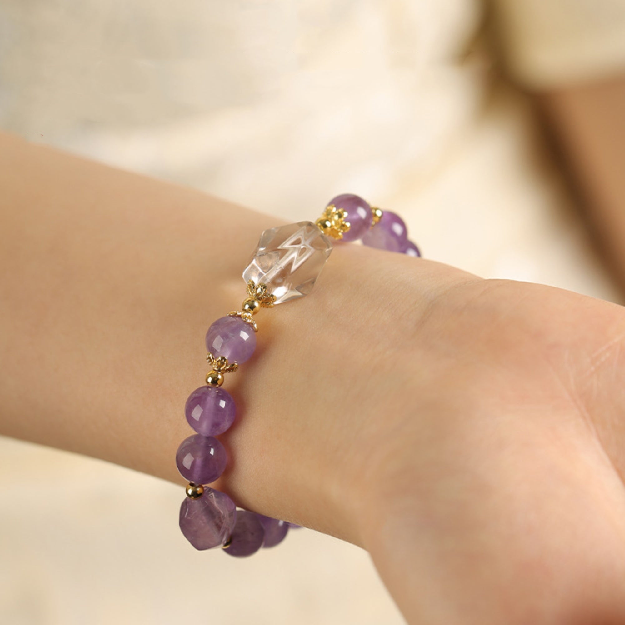 Natural Amethyst & Clear Quartz Bracelet