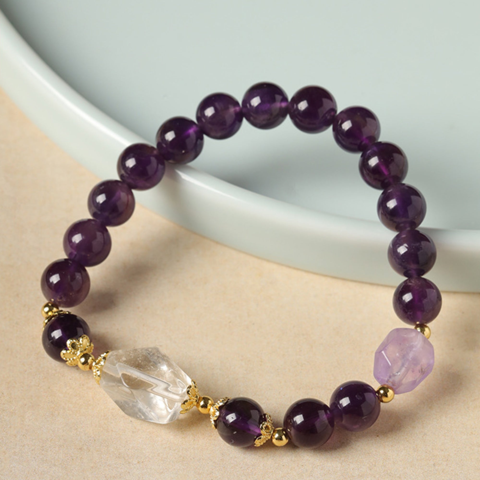 Natural Amethyst & Clear Quartz Bracelet