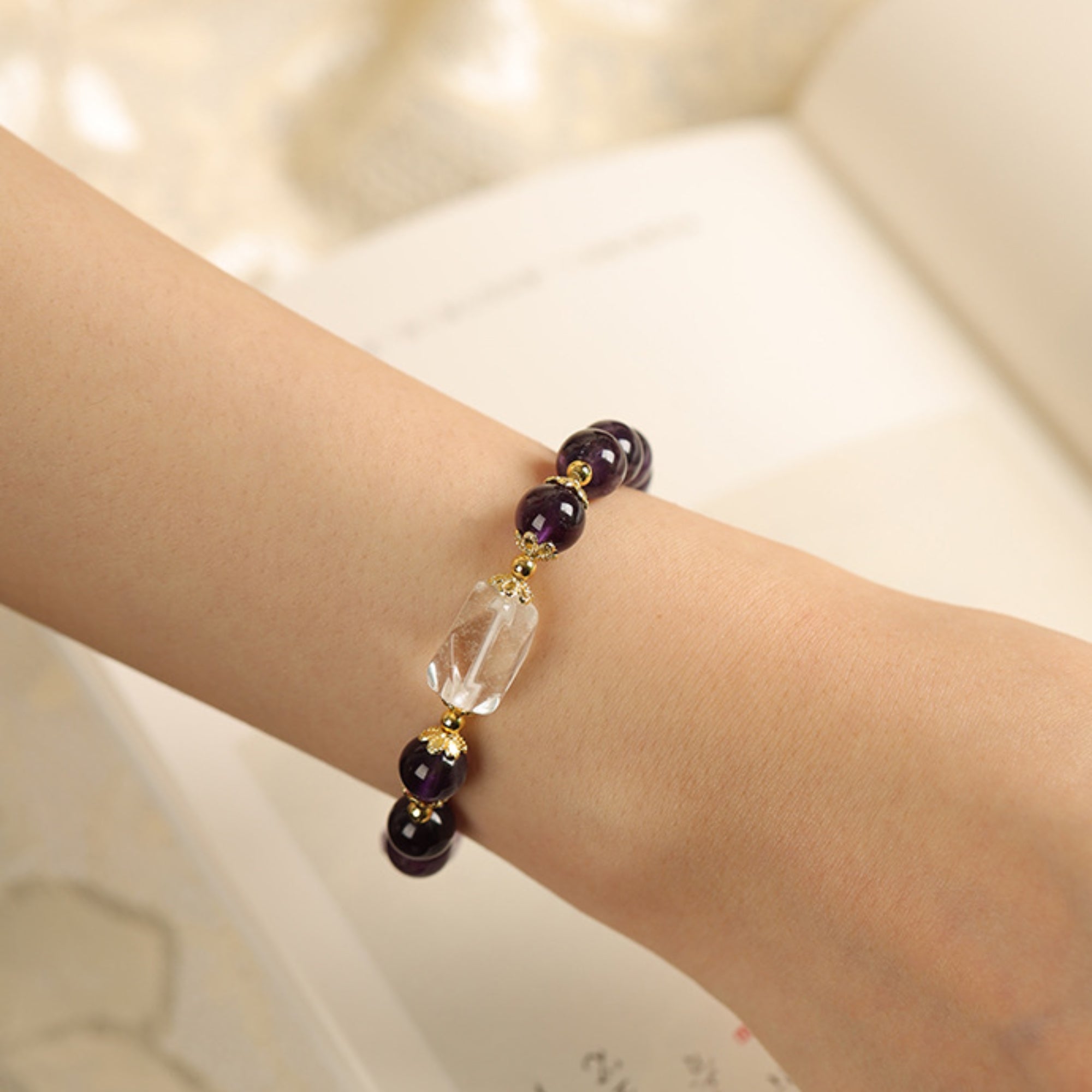 Natural Amethyst & Clear Quartz Bracelet