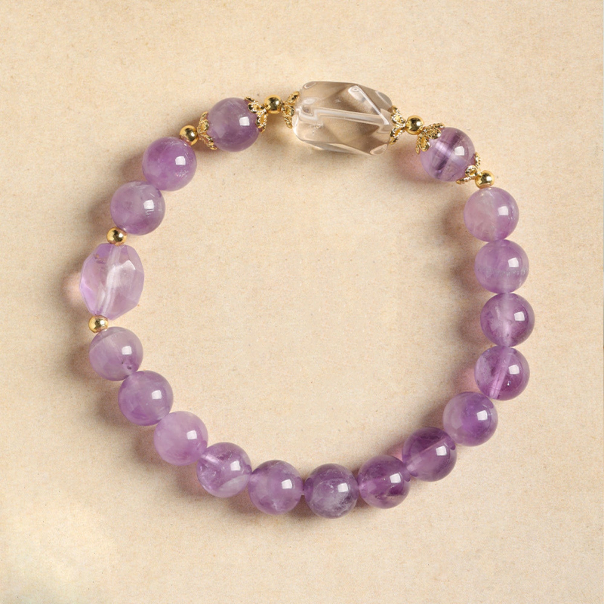 Natural Amethyst & Clear Quartz Bracelet
