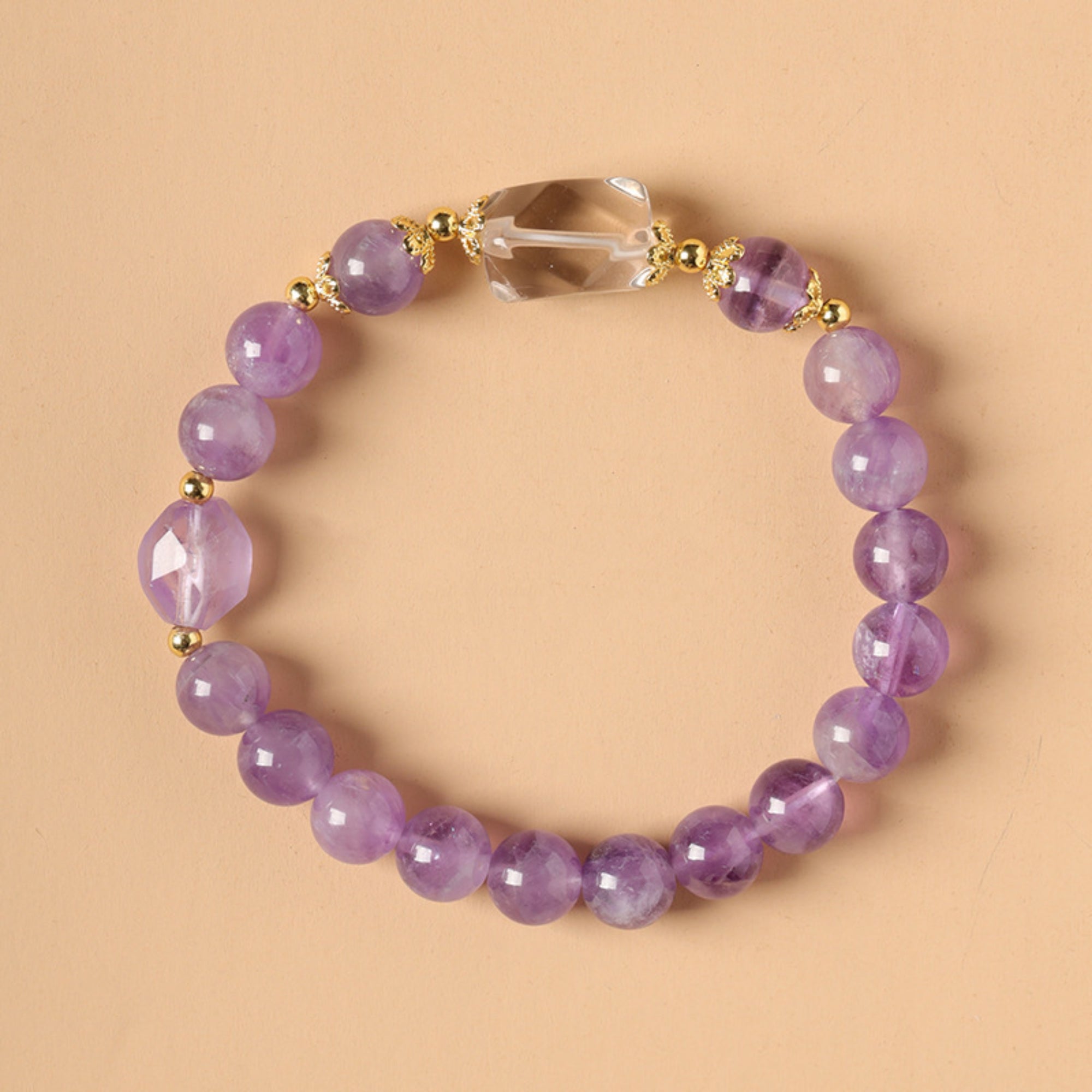 Natural Amethyst & Clear Quartz Bracelet