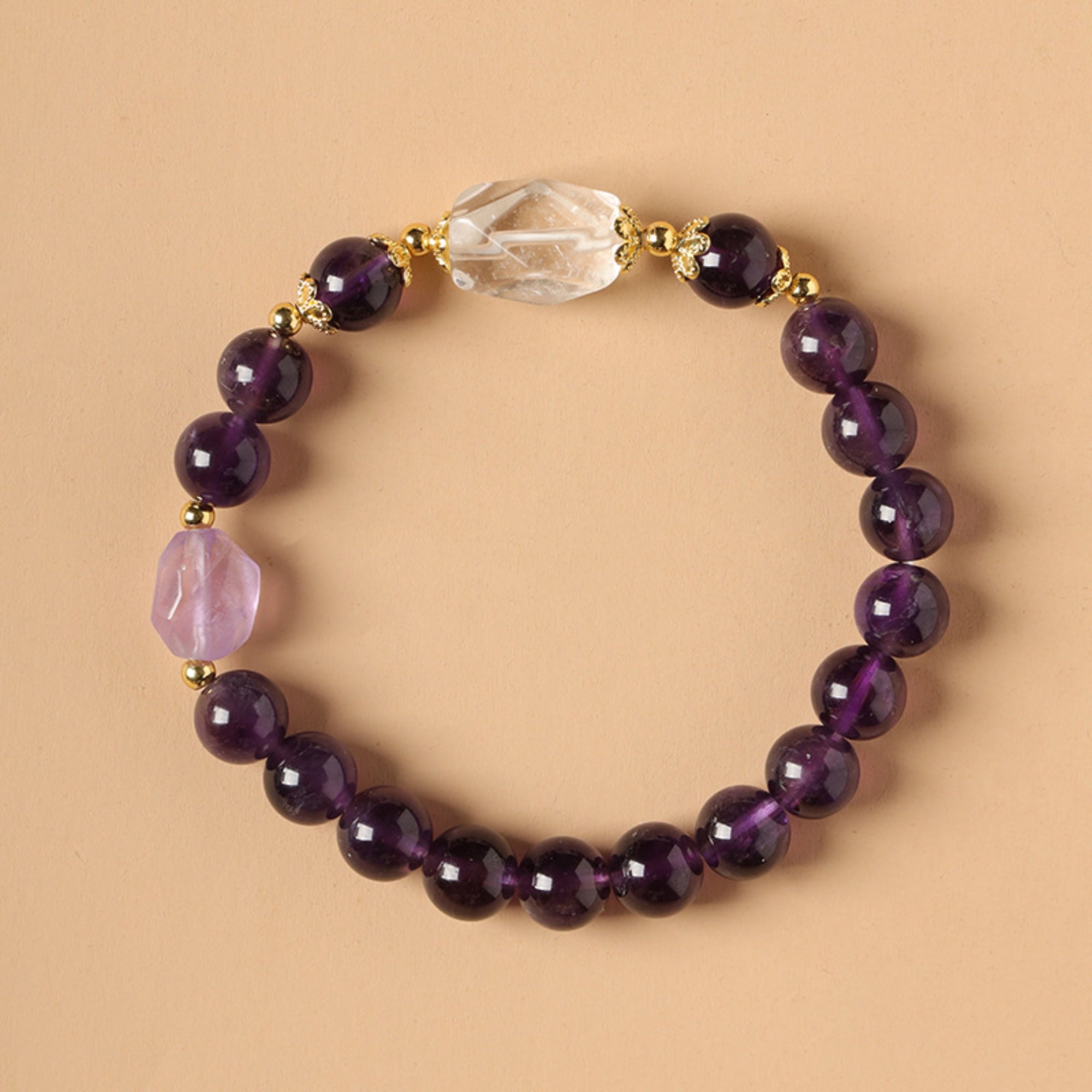 Natural Amethyst & Clear Quartz Bracelet
