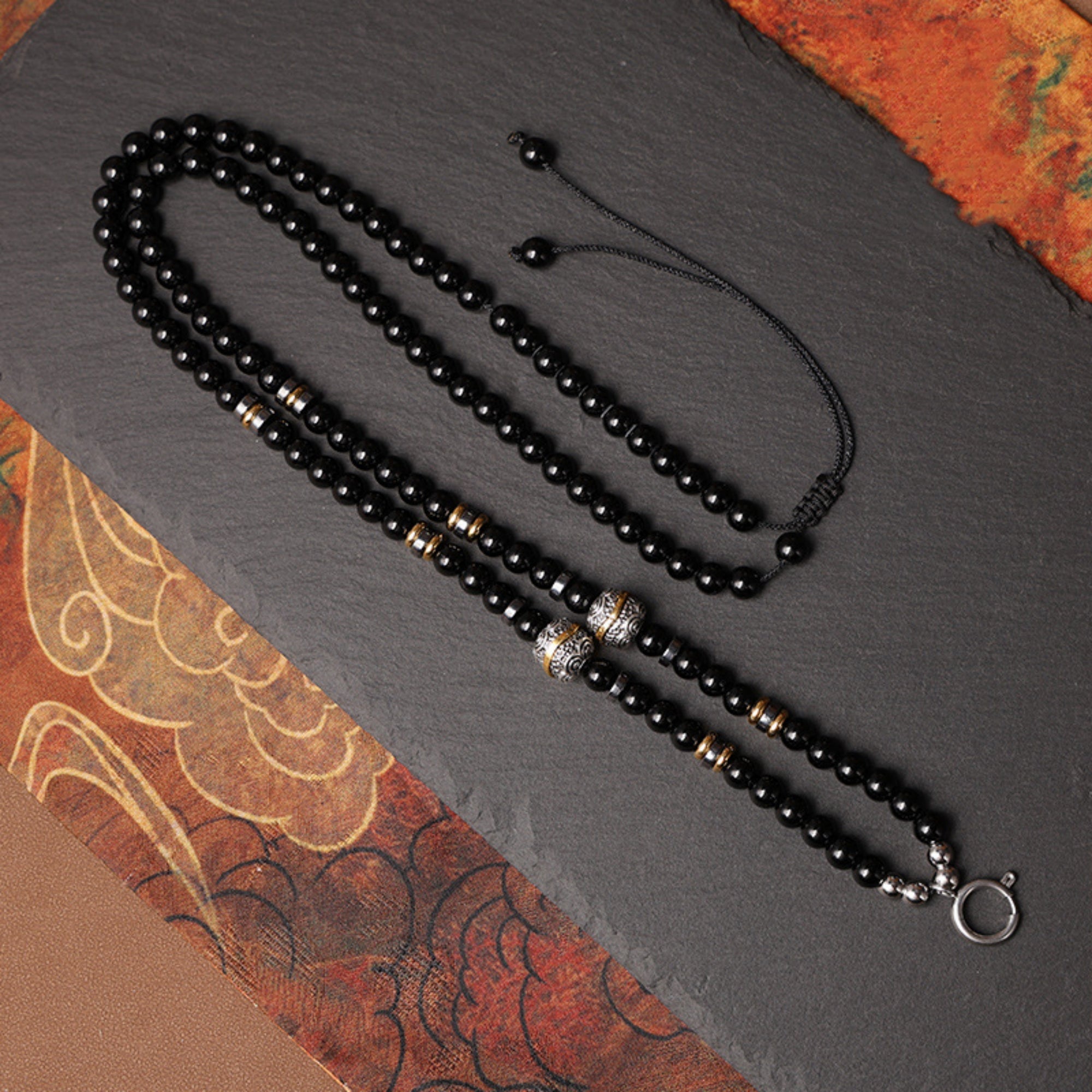 Natural Black Agate Tibetan Silver Thangka Pendant Replacement Chain