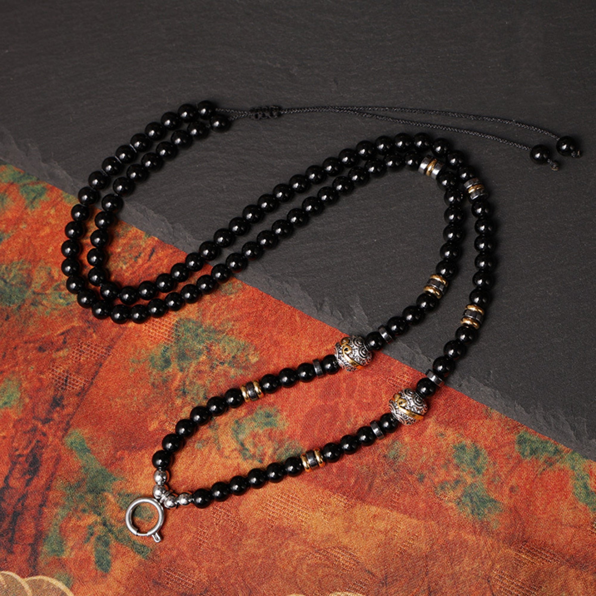 Natural Black Agate Tibetan Silver Thangka Pendant Replacement Chain