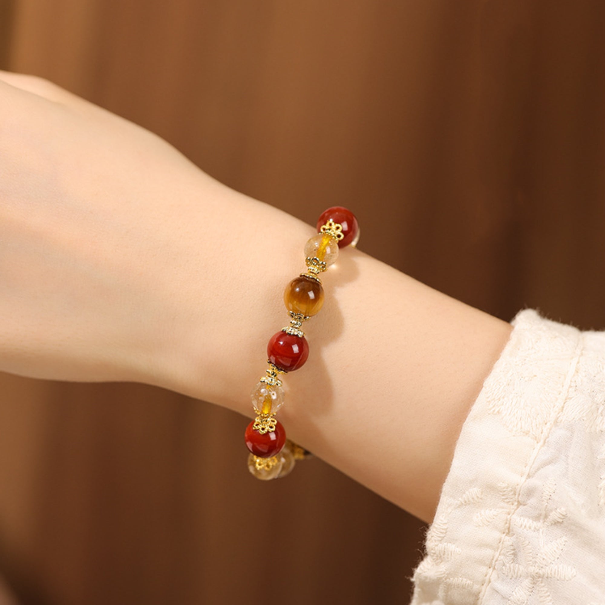 Natural Citrine & Red Agate Bracelet