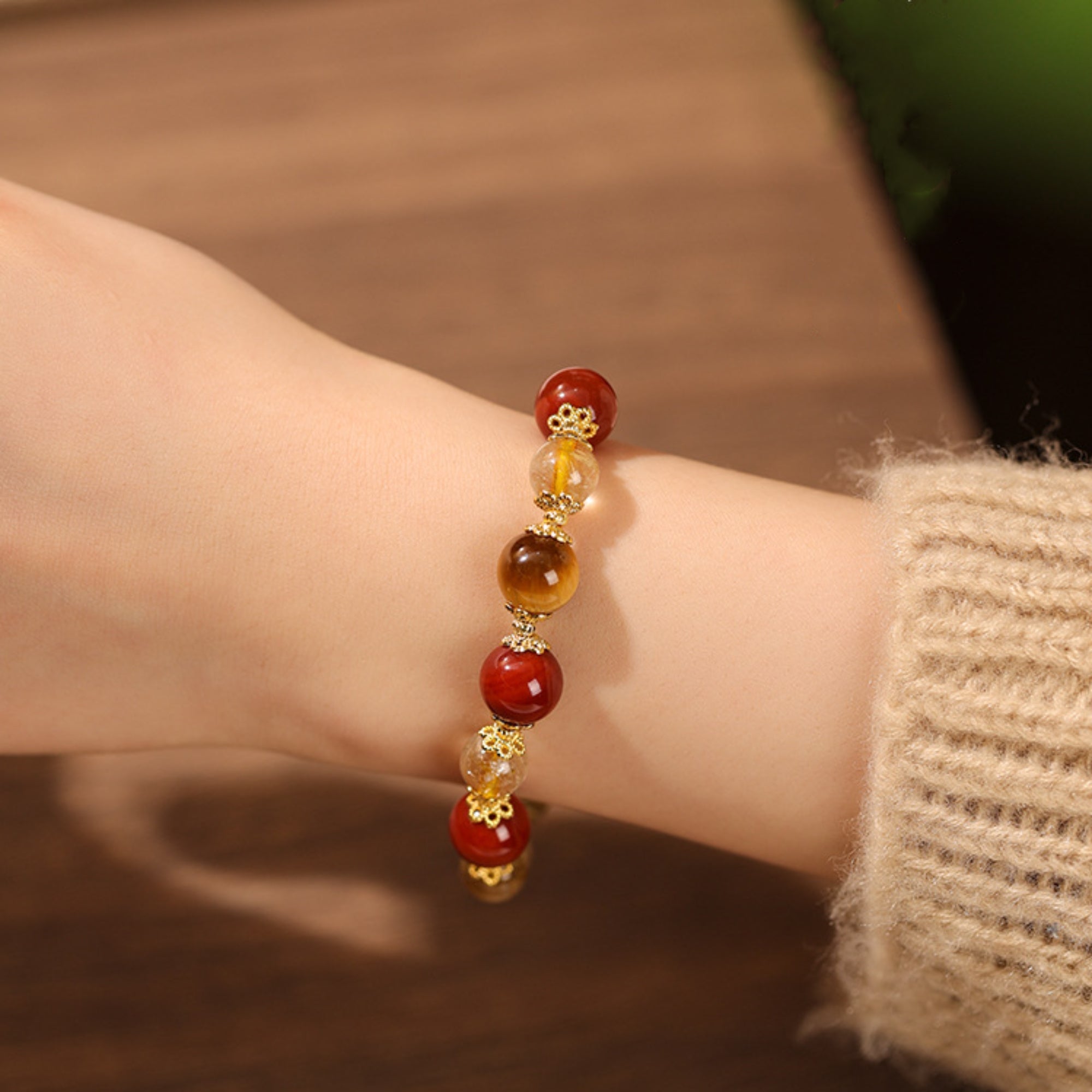 Natural Citrine & Red Agate Bracelet