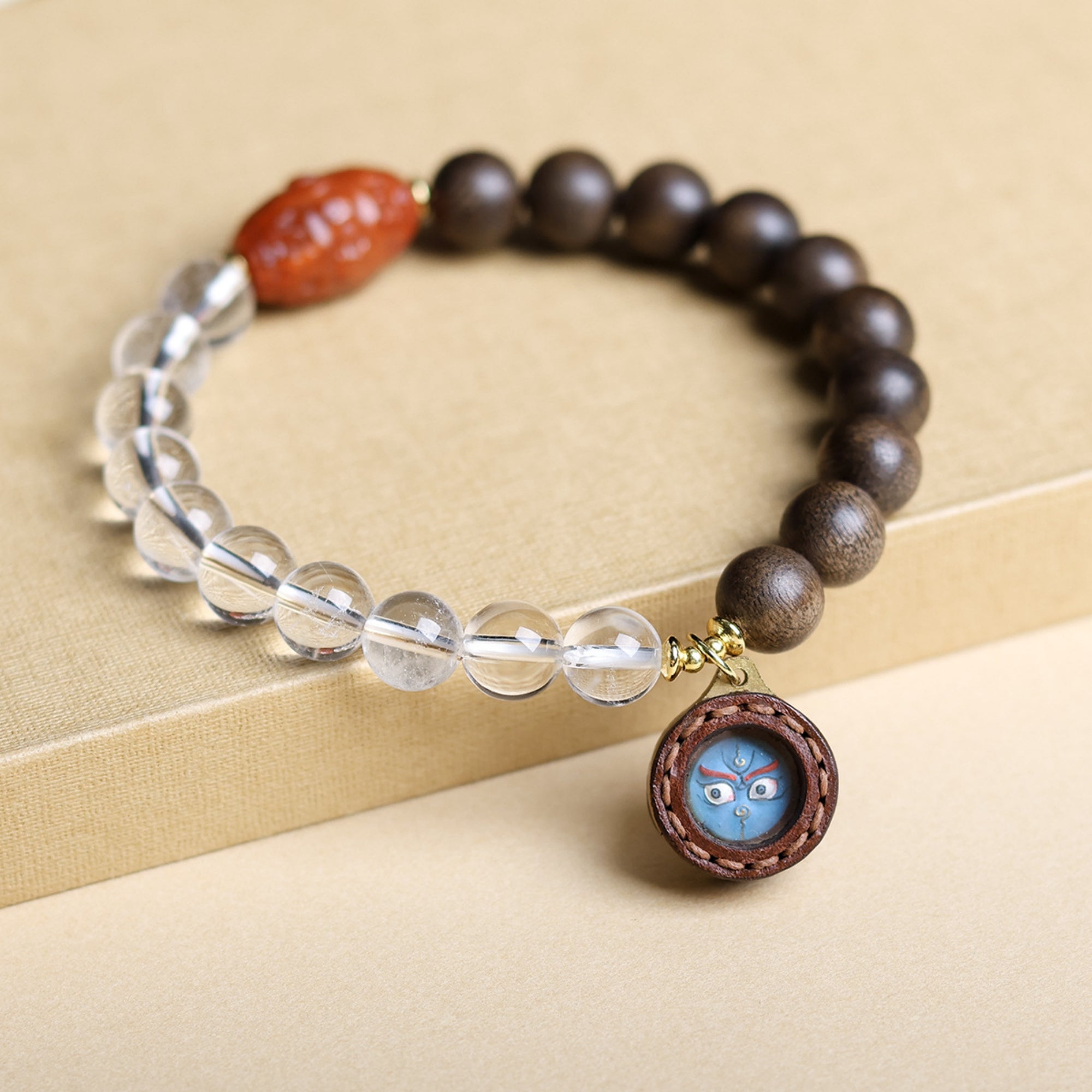 Natural Crystal and Agarwood Black Jambhala Thangka Bracelet