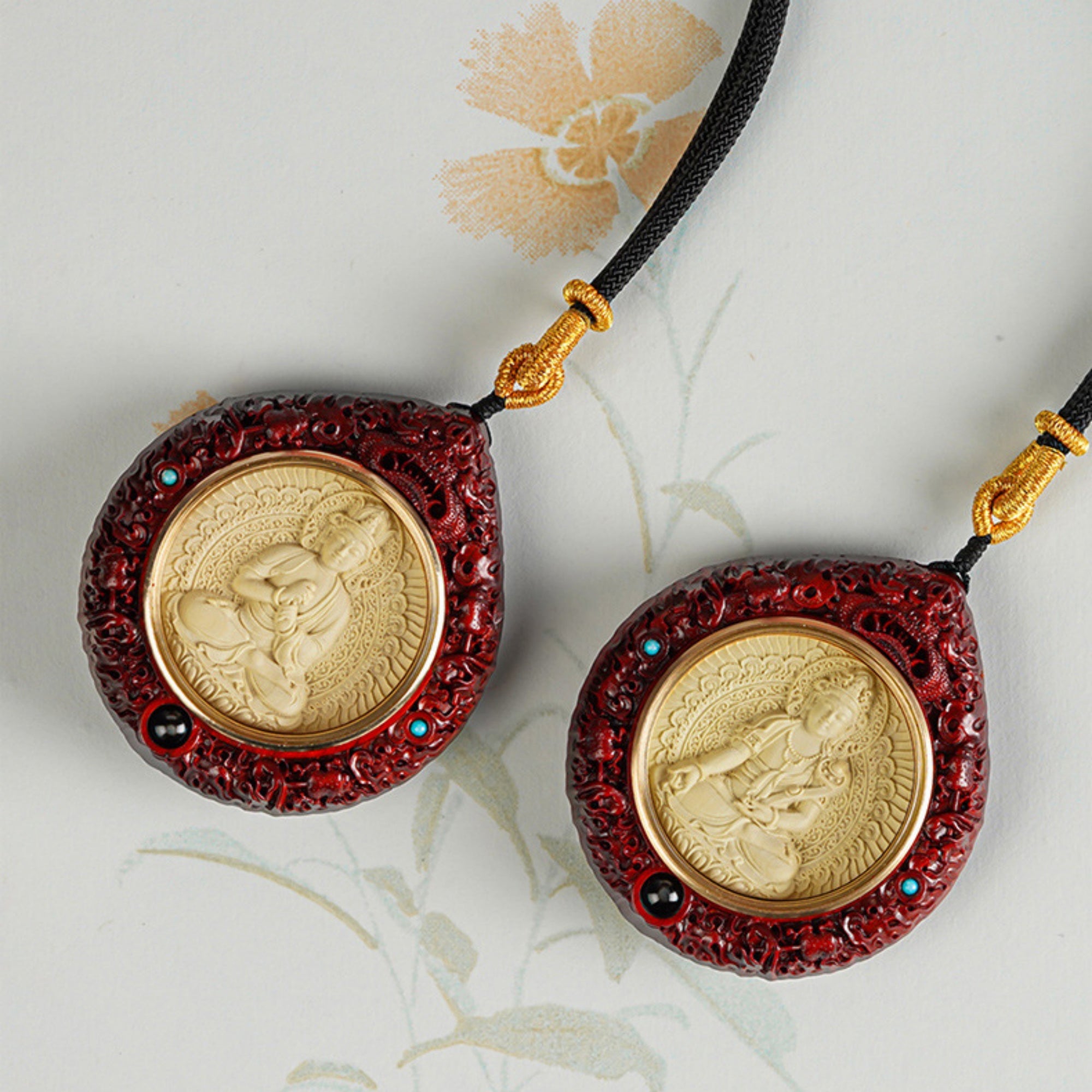 Natural Sandalwood Carved Guardian Buddha Pendant Necklace