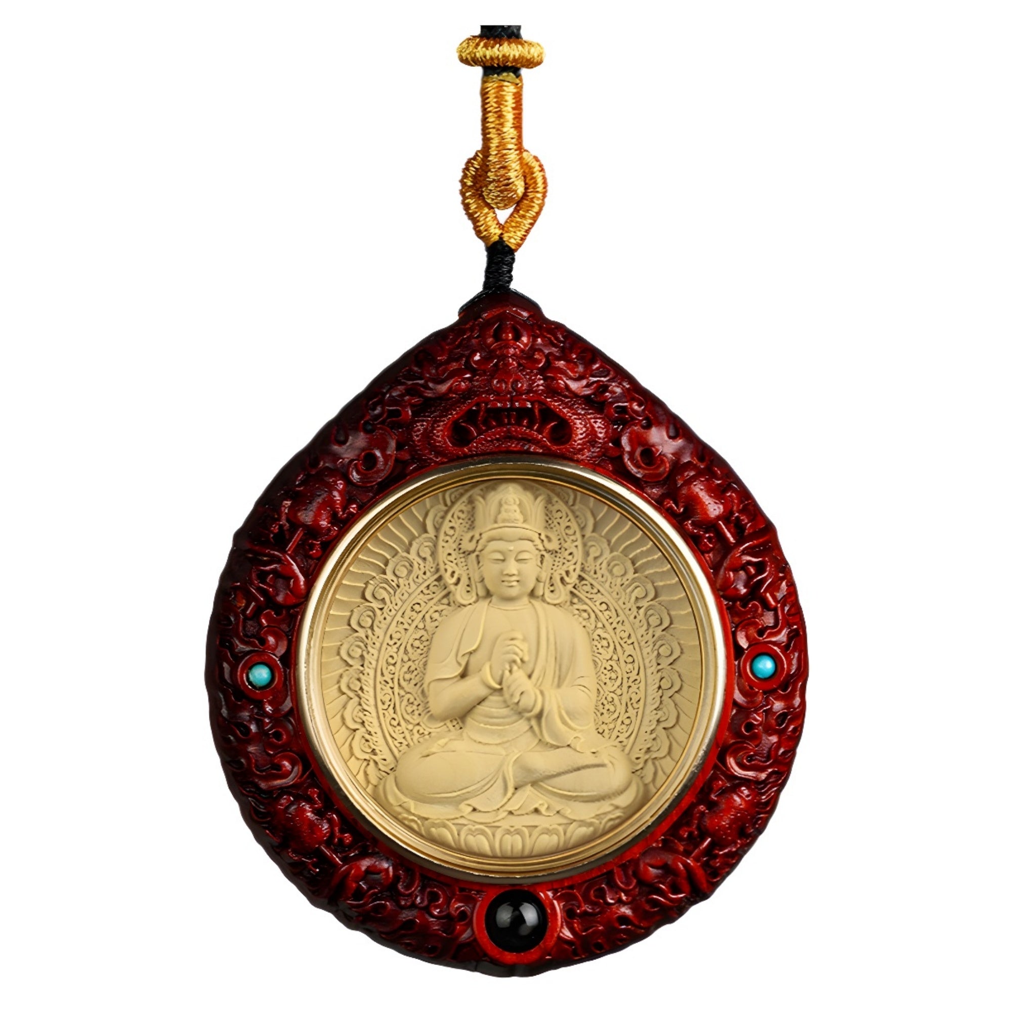 Natural Sandalwood Carved Guardian Buddha Pendant Necklace