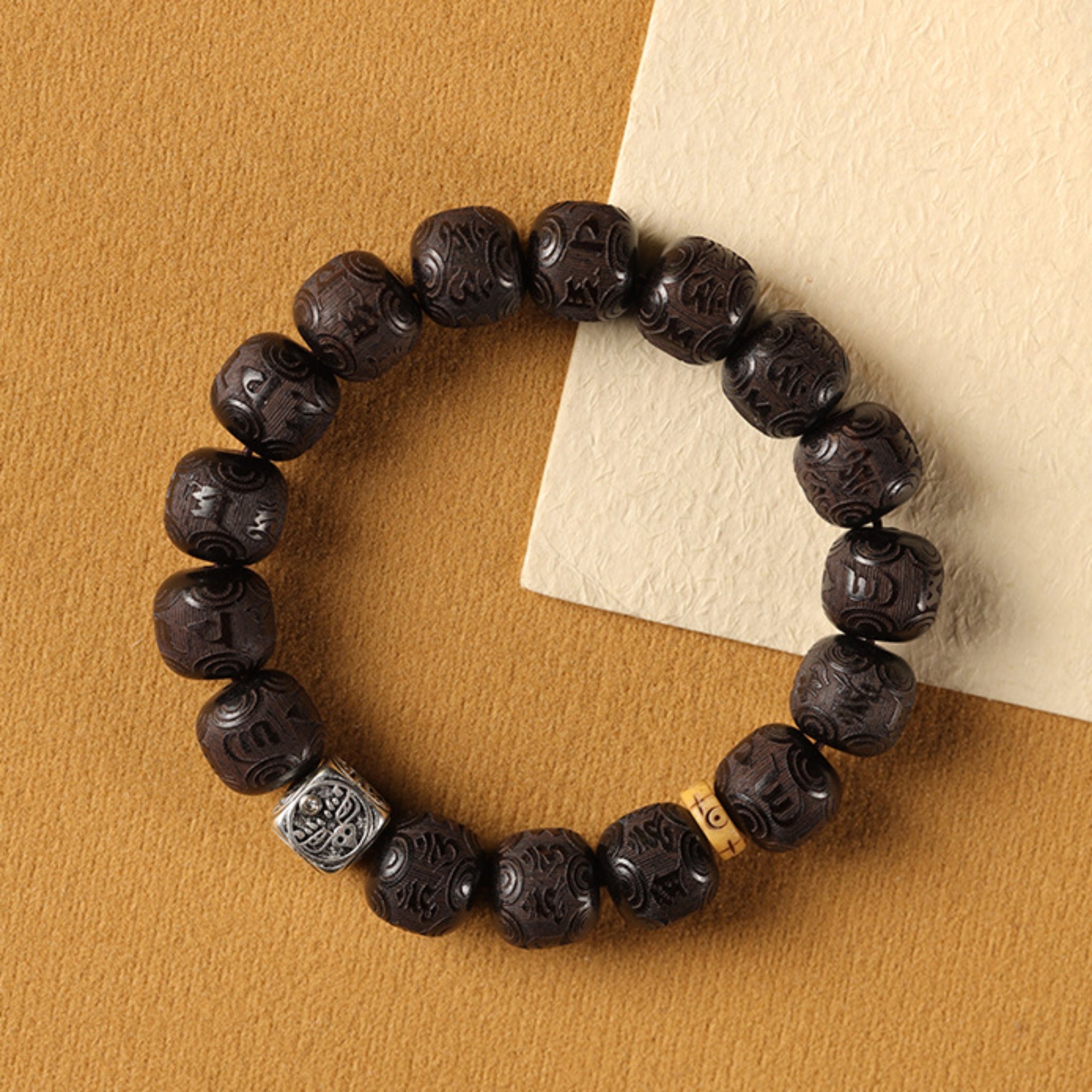 Natural Sandalwood & Tibetan Silver Zakiram Mala Bracelet