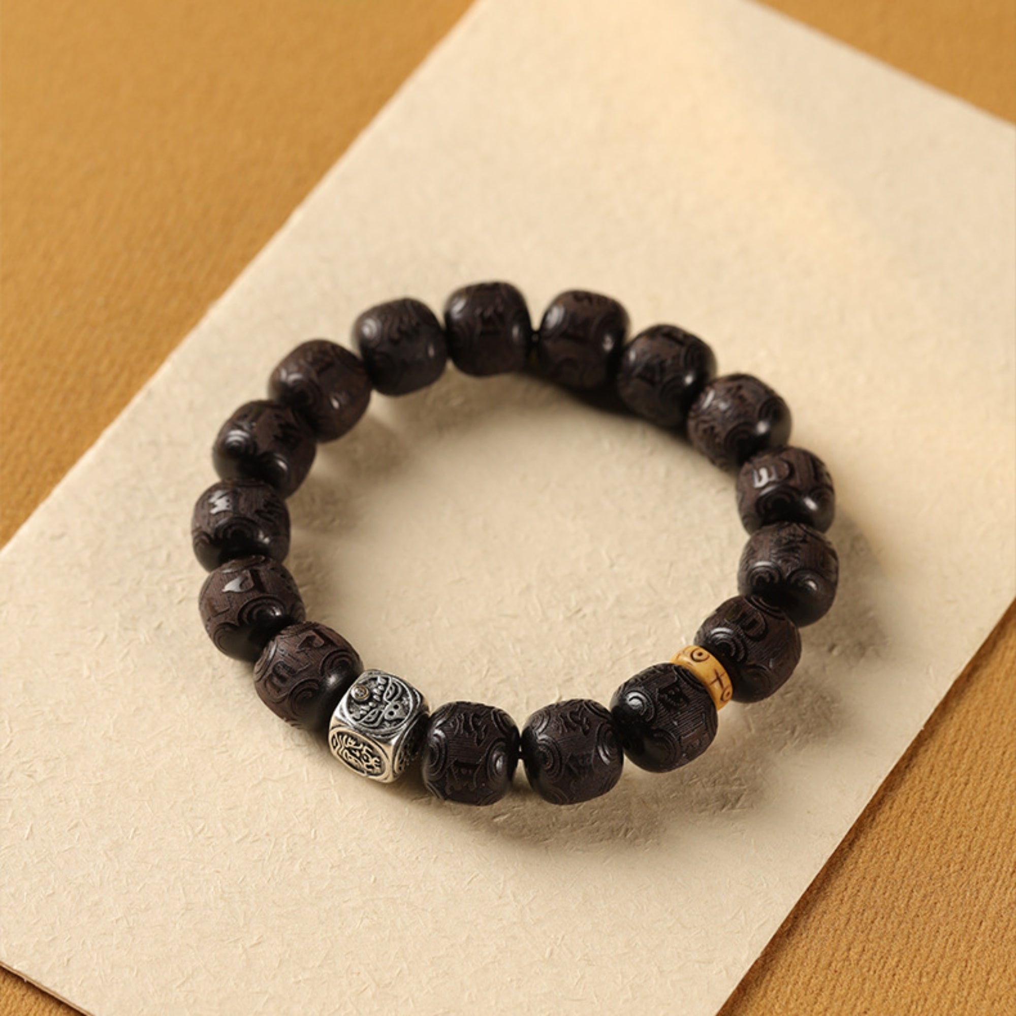 Natural Sandalwood & Tibetan Silver Zakiram Mala Bracelet