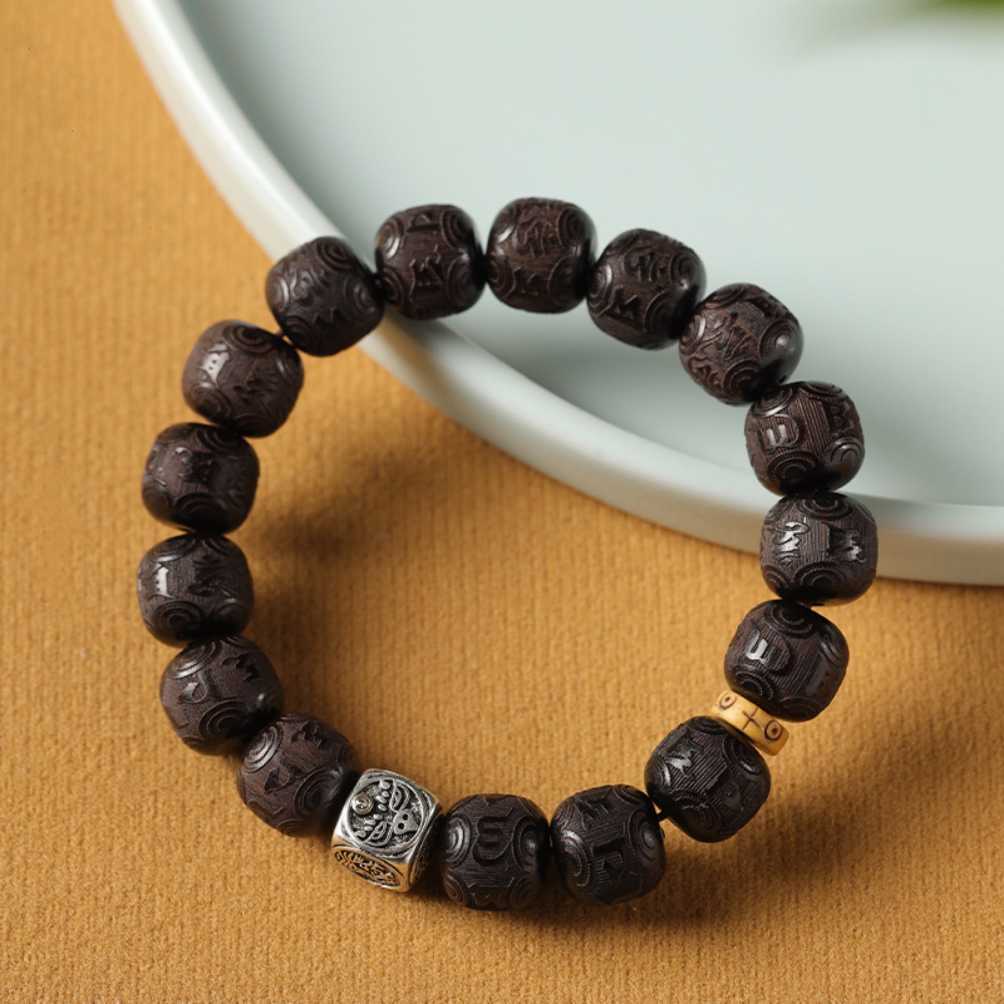 Natural Sandalwood & Tibetan Silver Zakiram Mala Bracelet