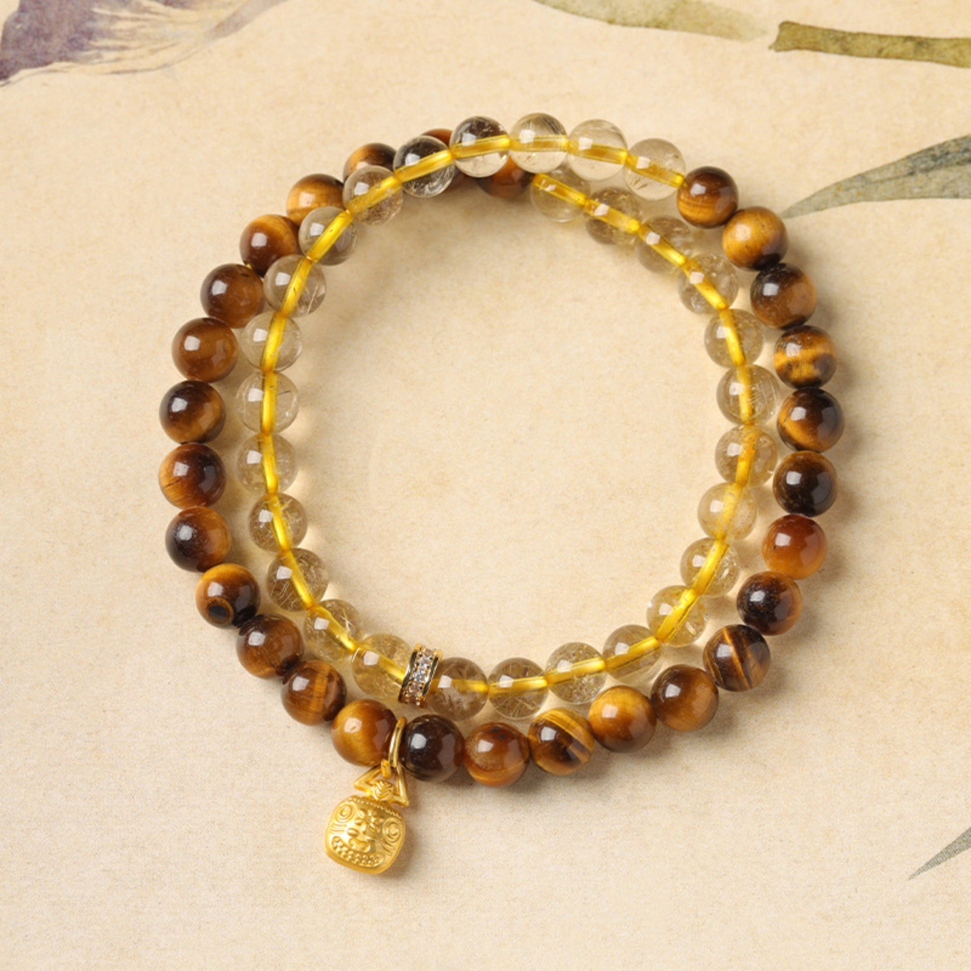 Natural Tiger’s Eye & Rutilated Quartz Bracelet