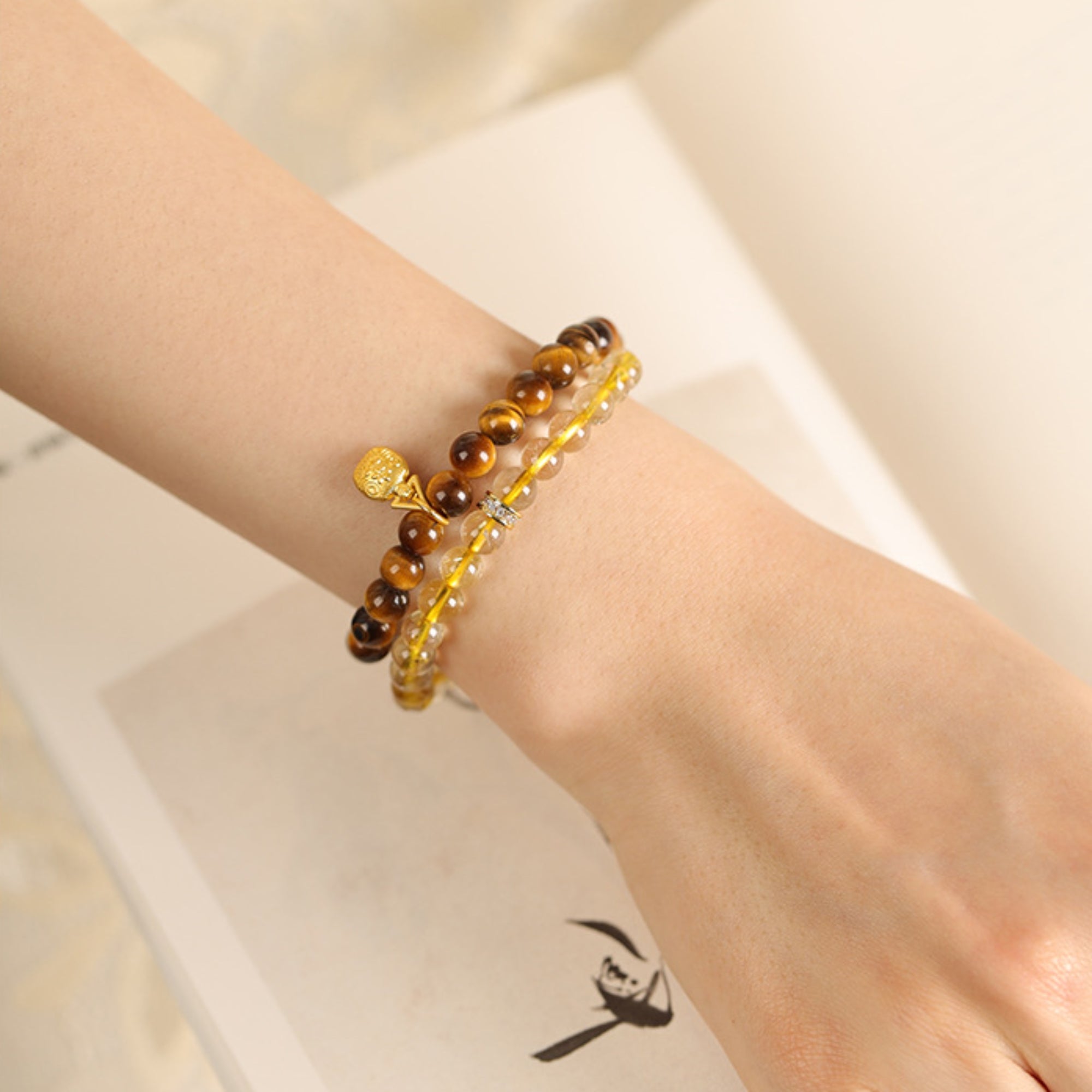Natural Tiger’s Eye & Rutilated Quartz Bracelet