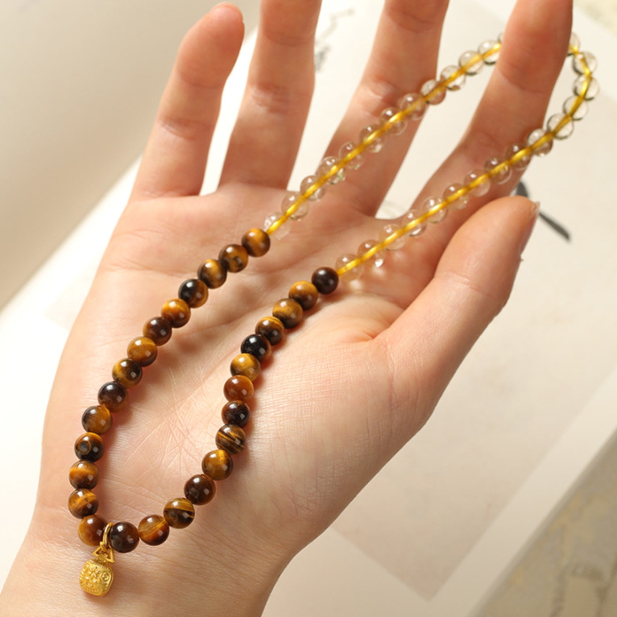 Natural Tiger’s Eye & Rutilated Quartz Bracelet